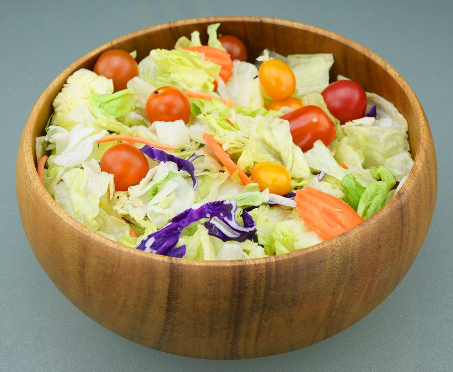 Rustic Acacia Wood 7-Piece Round Salad Bowl Set