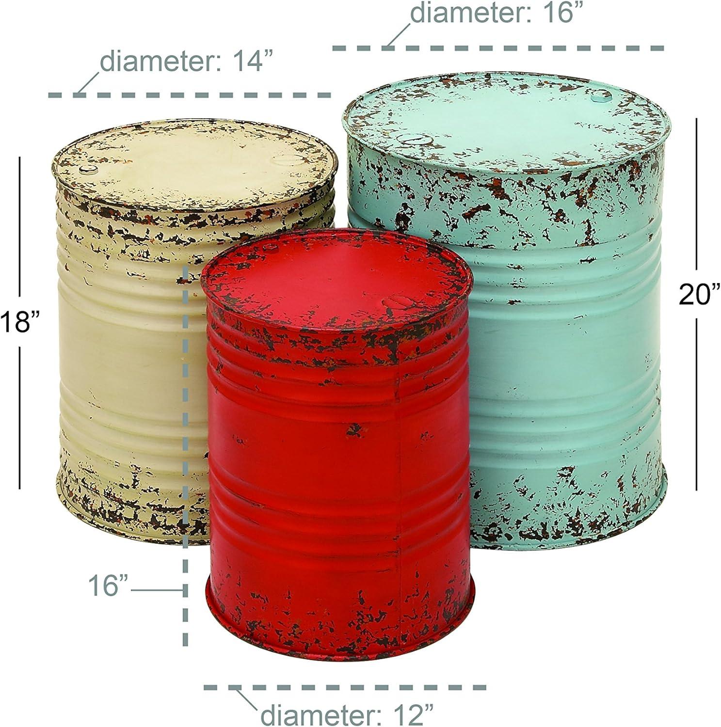 Multi Colored Metal Drum Nesting Accent Tables, Set of 3