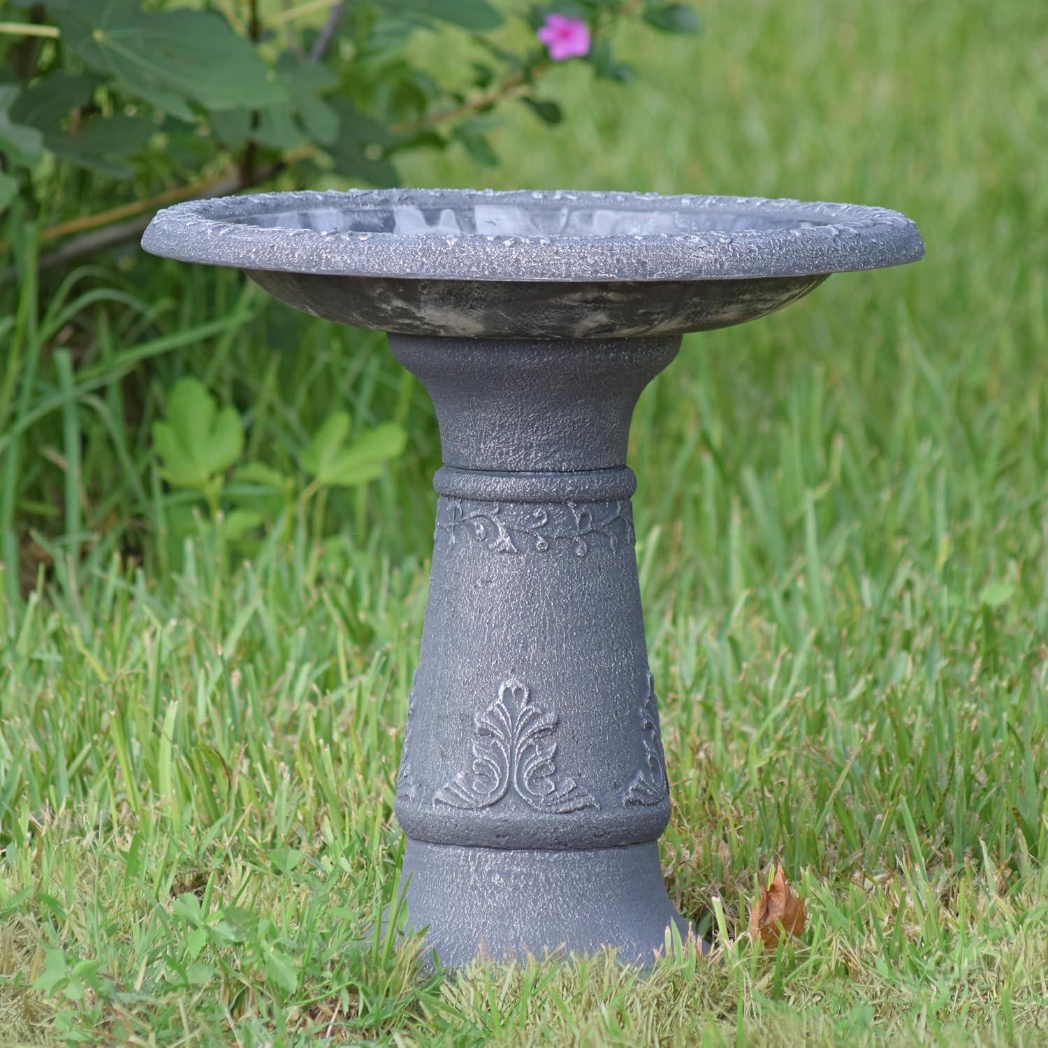 Arcadia Garden Fiberclay Birdbath with Ornate Floral Design