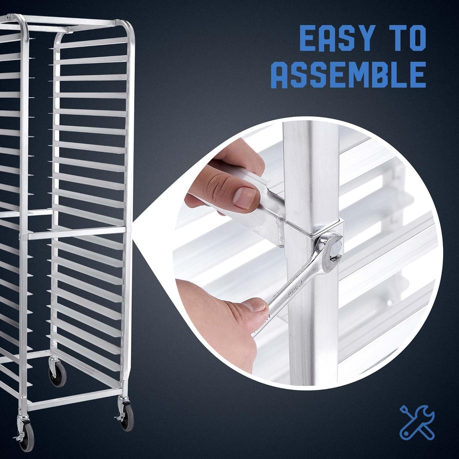 20-Tier Stainless Steel and Aluminum Bun Pan Rack with Swivel Casters