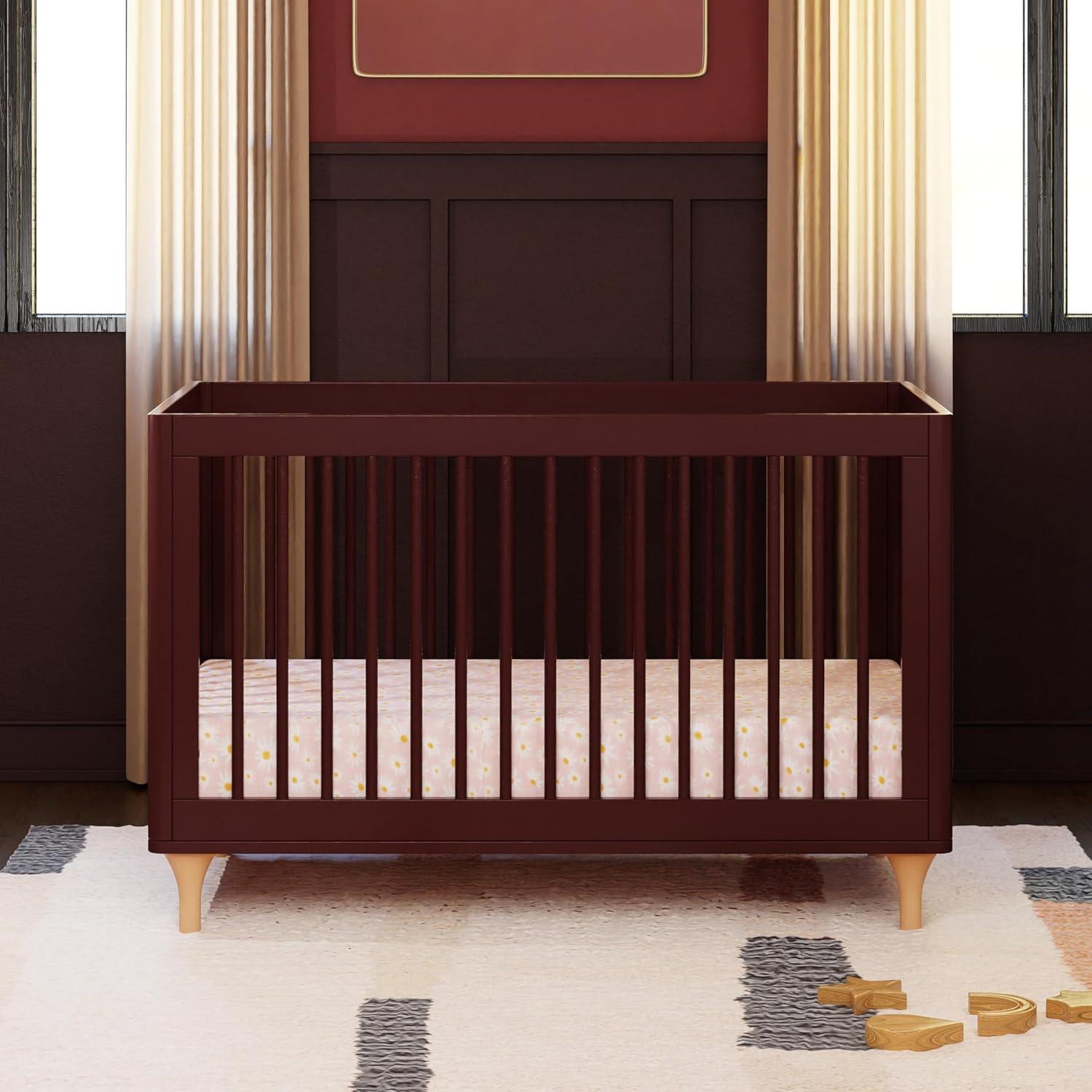 Babyletto Lolly Crimson Red & Natural Wood 3-in-1 Convertible Baby Crib with Toddler Bed Conversion Kit