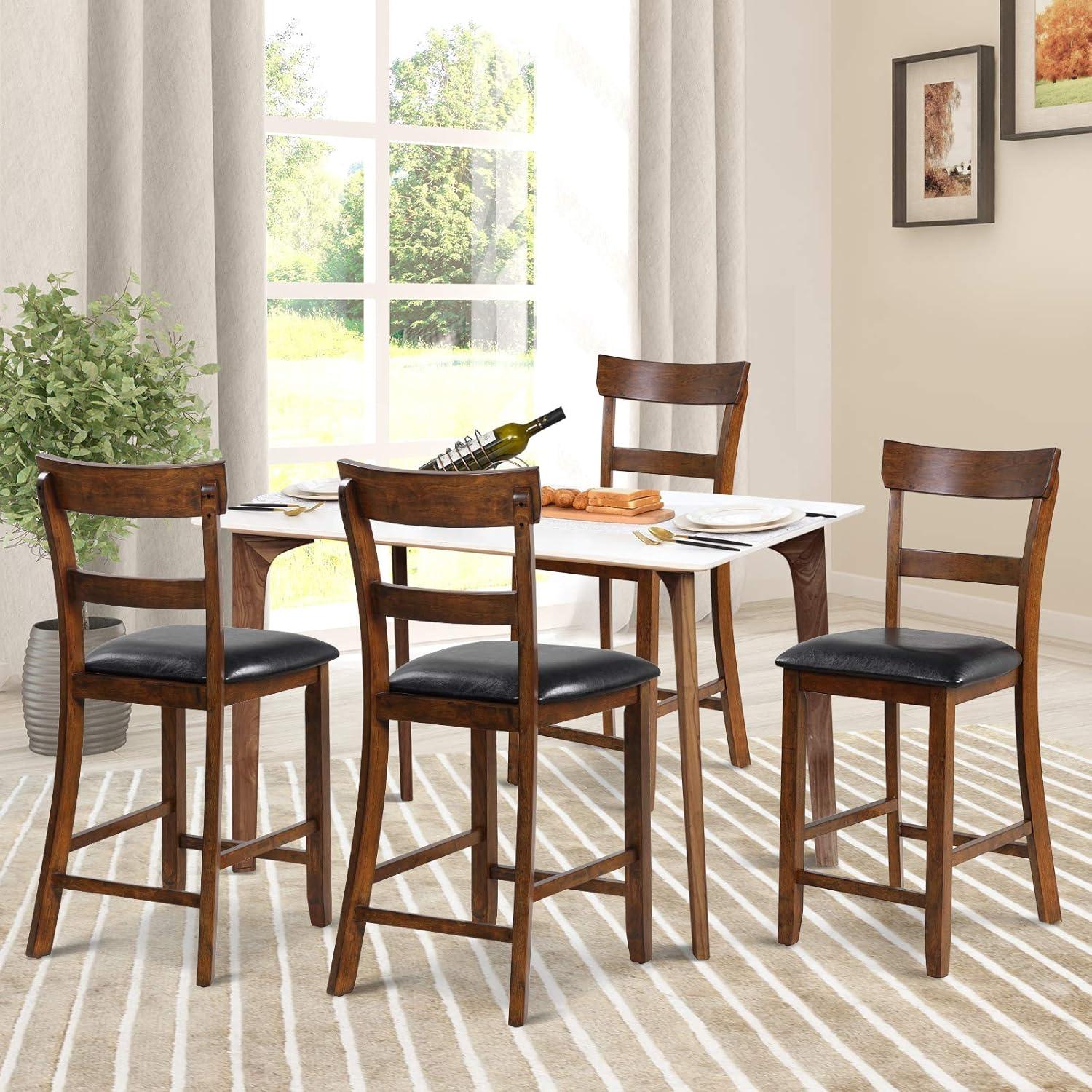Topbuy Set of 2 Bar Stools Vintage Wooden Dining Chair for Kitchen, Bistro Brown&Black