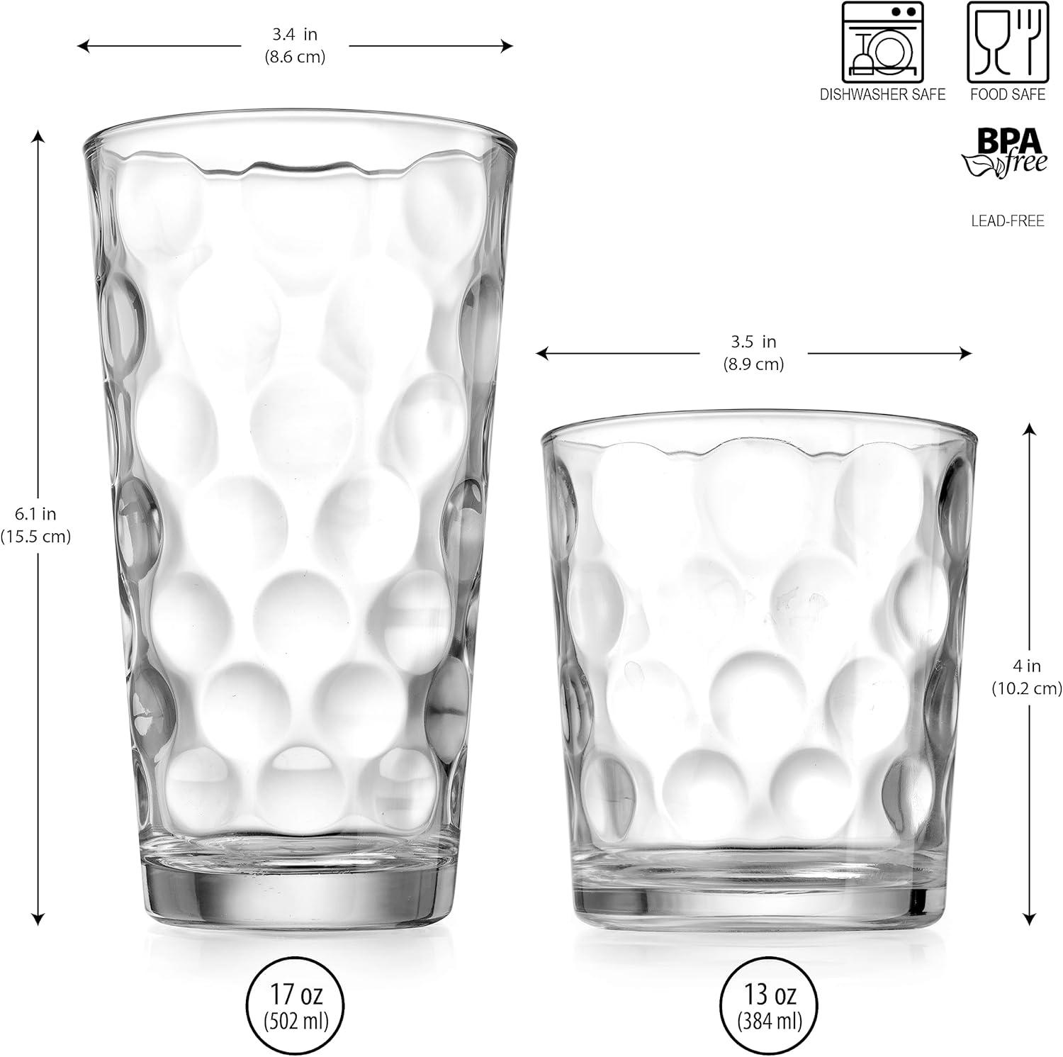 Clear Textured Glass Highball and Rocks Set, 16-Piece