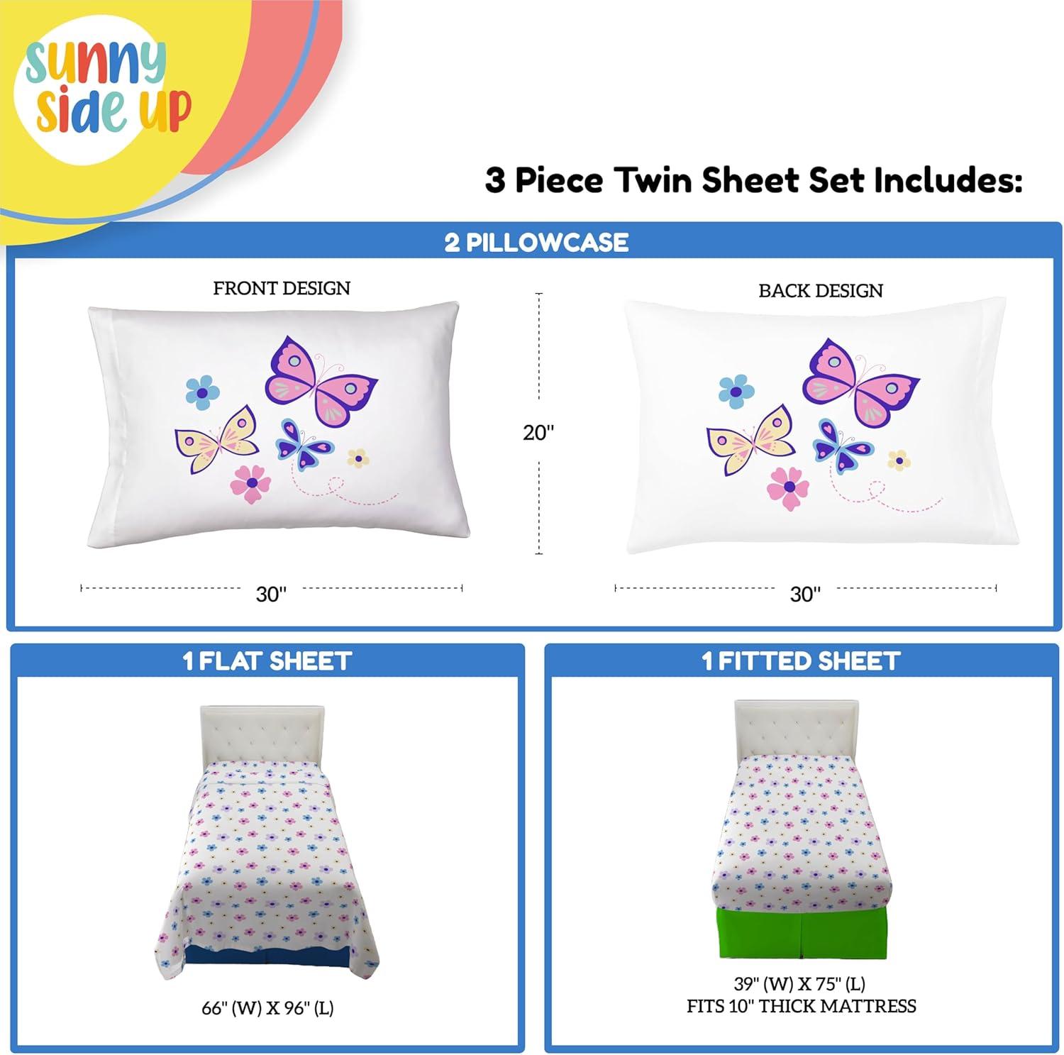 Sunny Side Up Flutter 3 Piece Twin Size Sheet Set