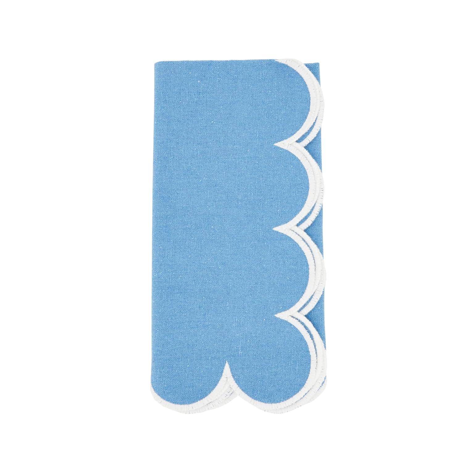 Saro Lifestyle Scalloped Hem Napkin (Set of 4), Blue, 20"x20"