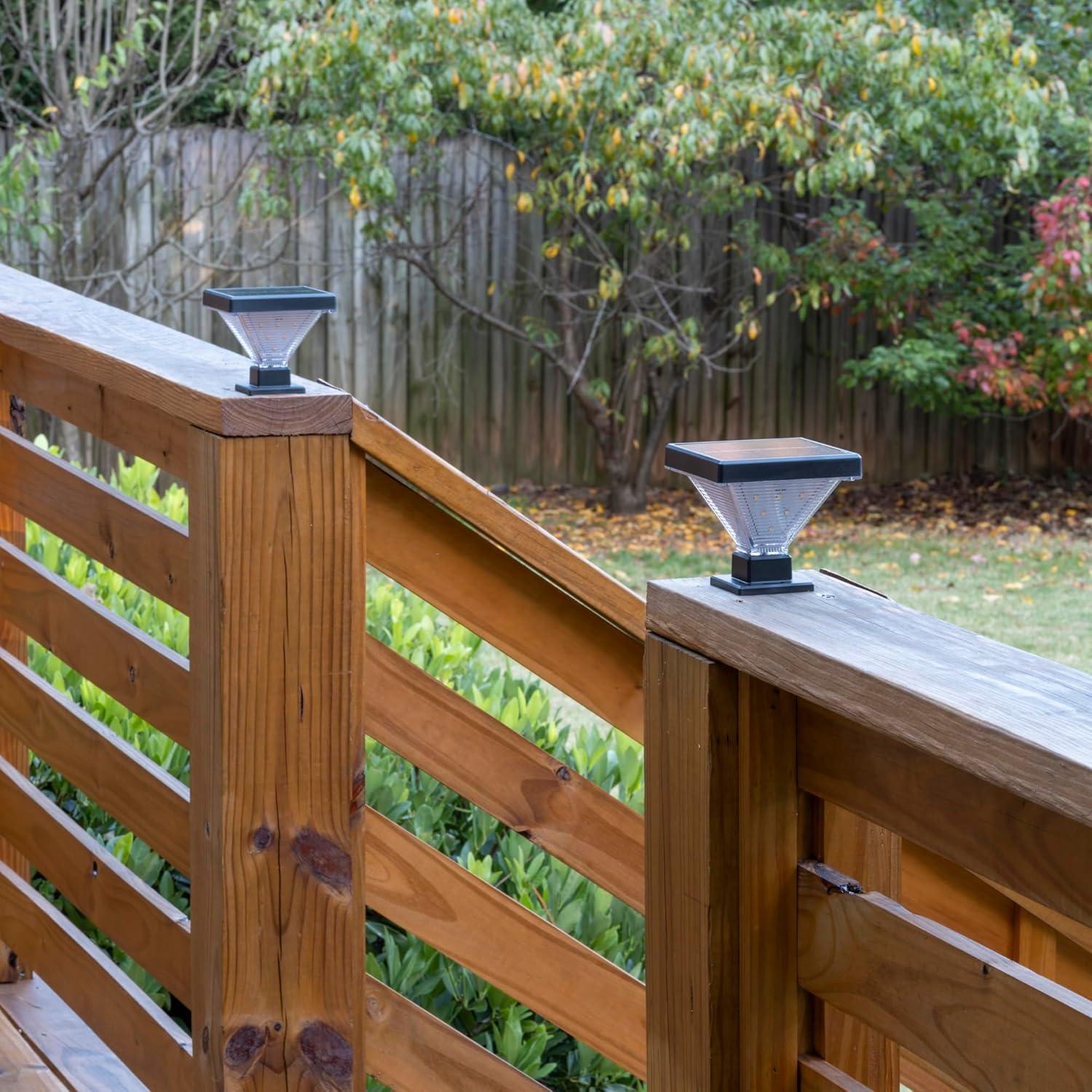 Gama Sonic Luxor Black 4x4 and 5x5 Solar LED Deck Post Cap Light with Warm White and Hi/Lo Mode for Backyard and Wood Fence(2-Pack) (Set of 2)