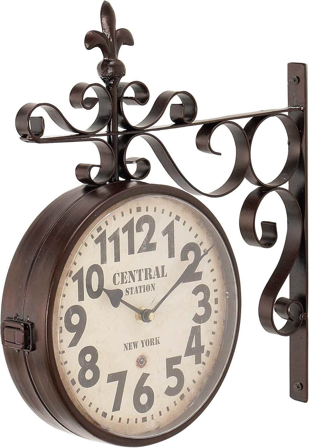 DecMode 15" Black Metal Vintage Style Wall Clock with Scroll Designs