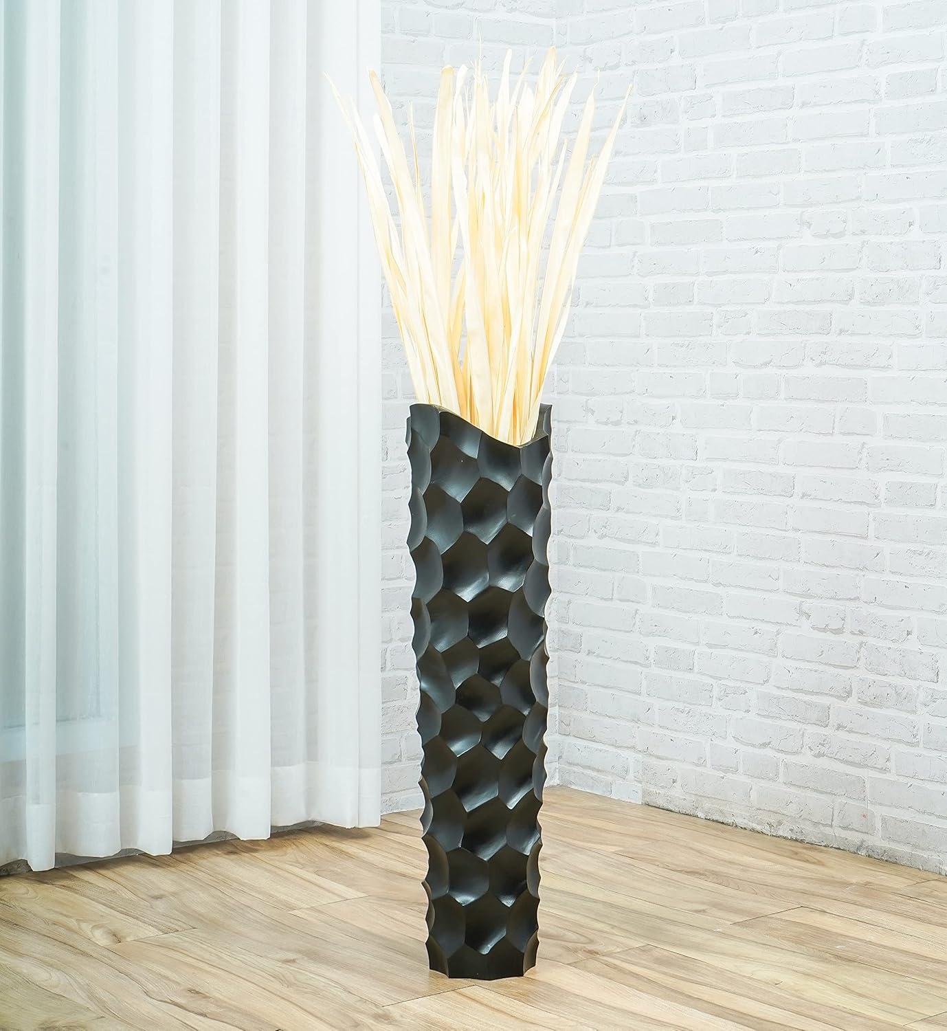 Leewadee Large Black Home Decor Floor Vase – Wooden 28 inches Tall Farmhouse Decor Flower Holder for Fake Plant and Pampas Grass