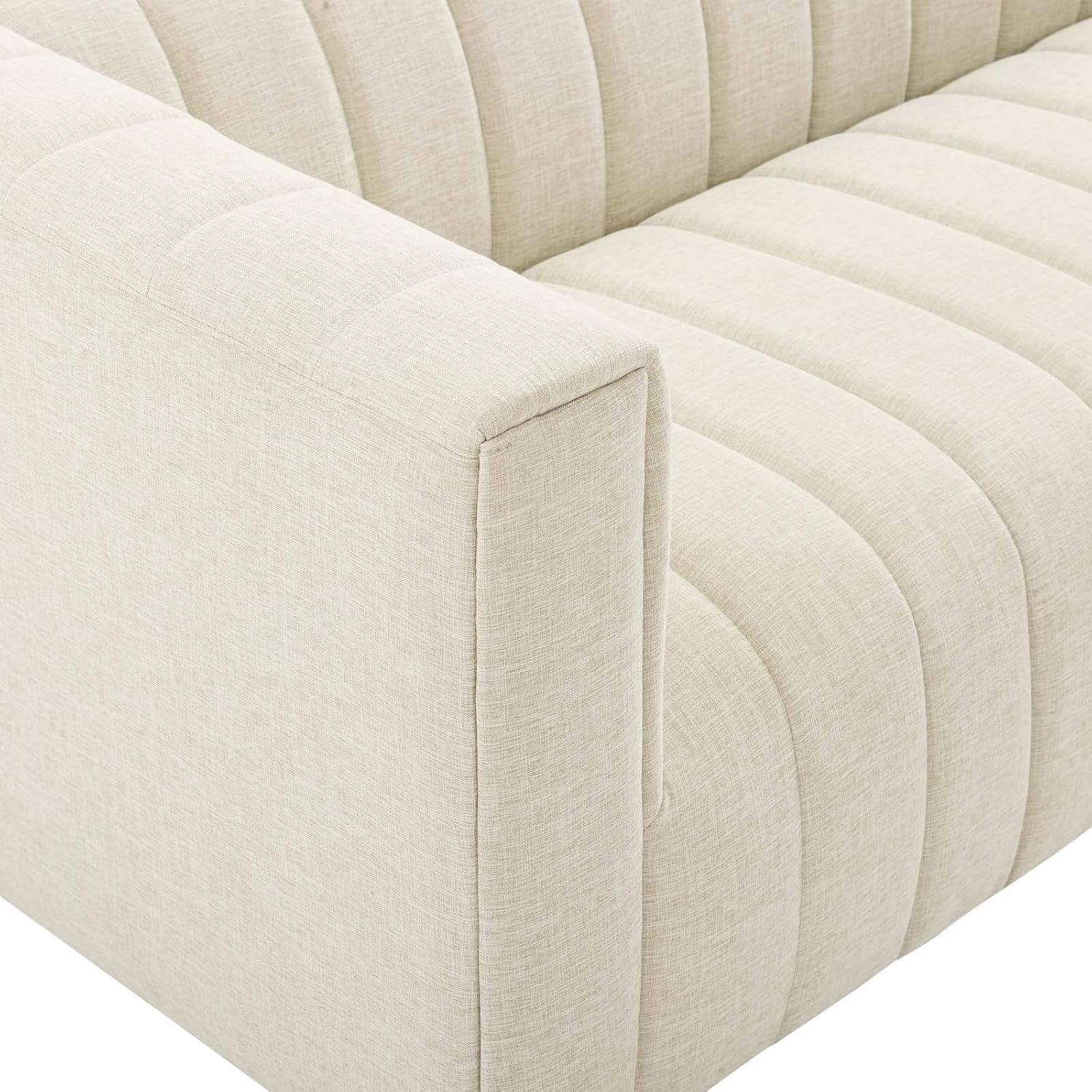 Reflection Beige Channel Tufted Fabric and Wood Sofa