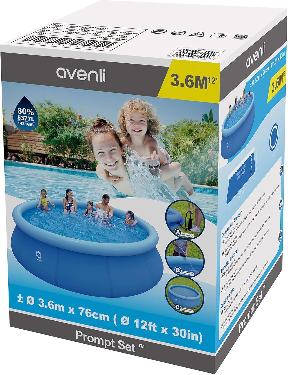 JLeisure Avenli 17808 12 Foot x 30 Inch 2 to 3 Person Capacity Prompt Set Above Ground Kids Inflatable Outdoor Backyard Kiddie Swimming Pool, Blue