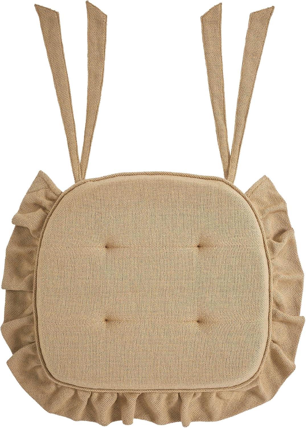 VHC Brands Chair Pad 16.5x18, Cotton Dining Room, Kitchen Chair Pads, Seat Cushion with Ties, Tucked, Burlap Natural Collection, Rectangle 16.5x18, Natural