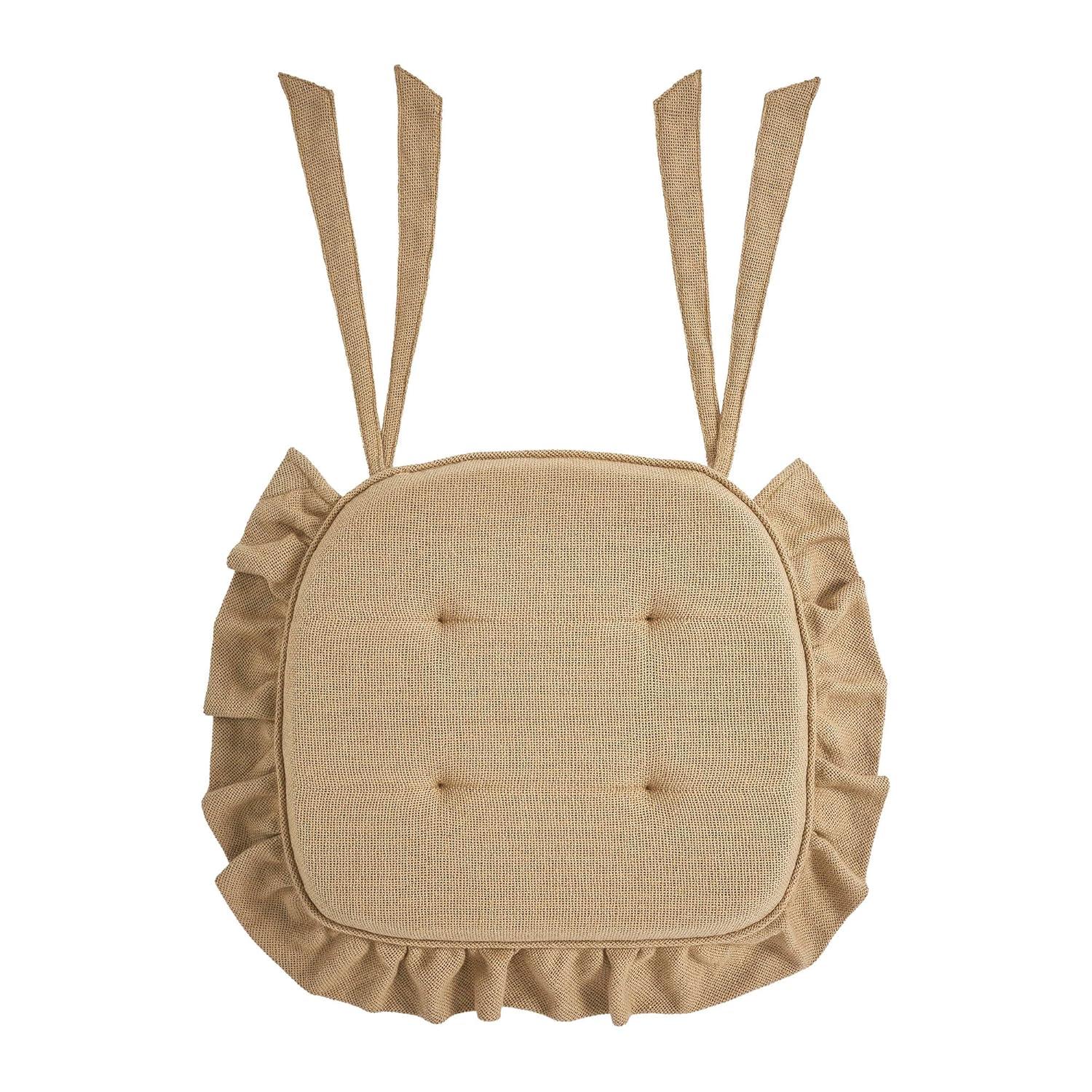 VHC Brands Chair Pad 16.5x18, Cotton Dining Room, Kitchen Chair Pads, Seat Cushion with Ties, Tucked, Burlap Natural Collection, Rectangle 16.5x18, Natural