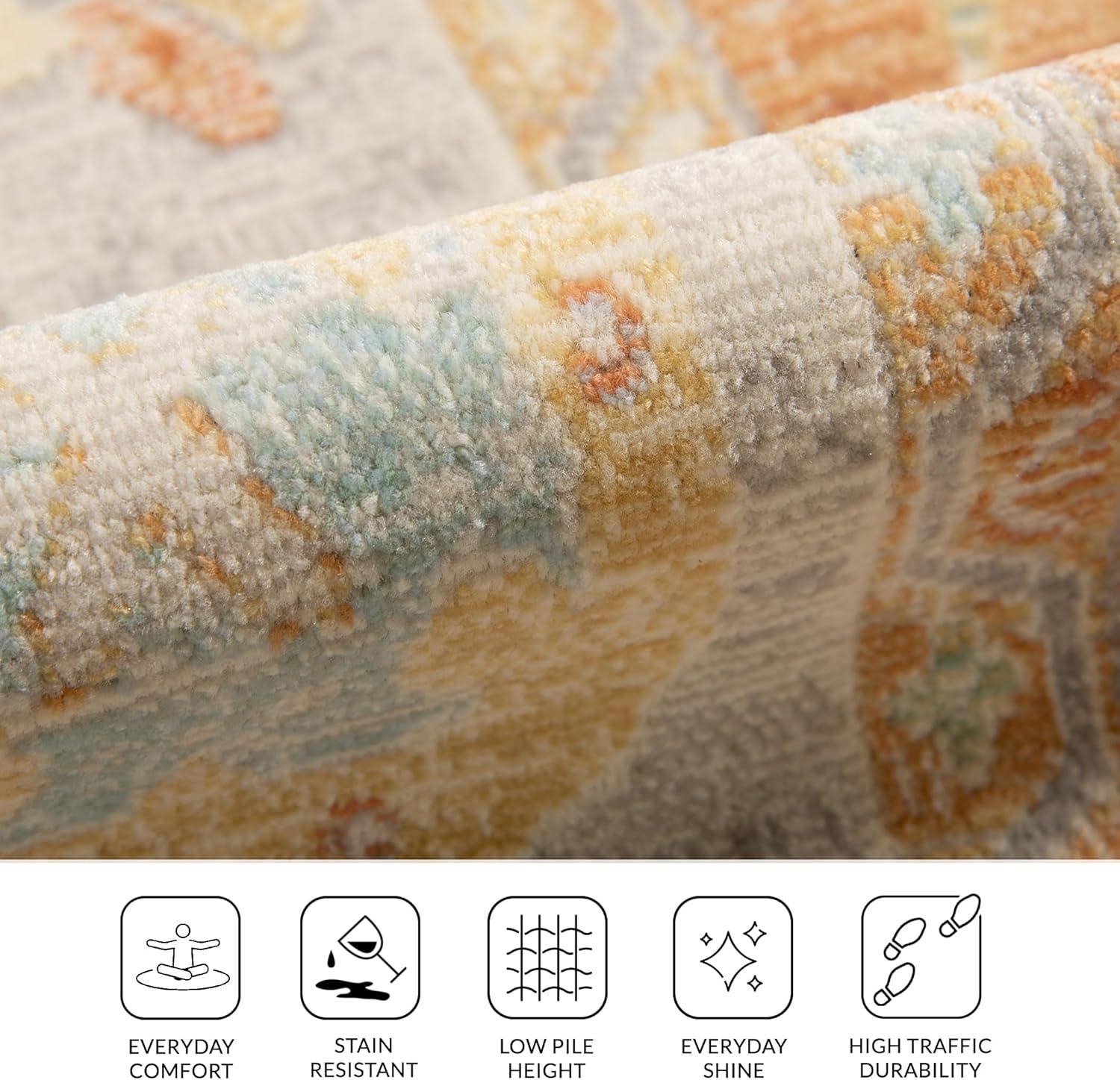 Bohemian 9 ft. X 12 ft. Aqua Border, Floral, Oriental Area Rug
