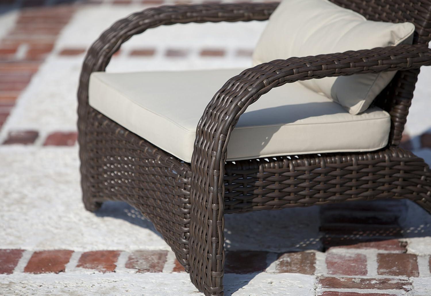 Mocha Resin Wicker Lounge Chair with Beige Cushions