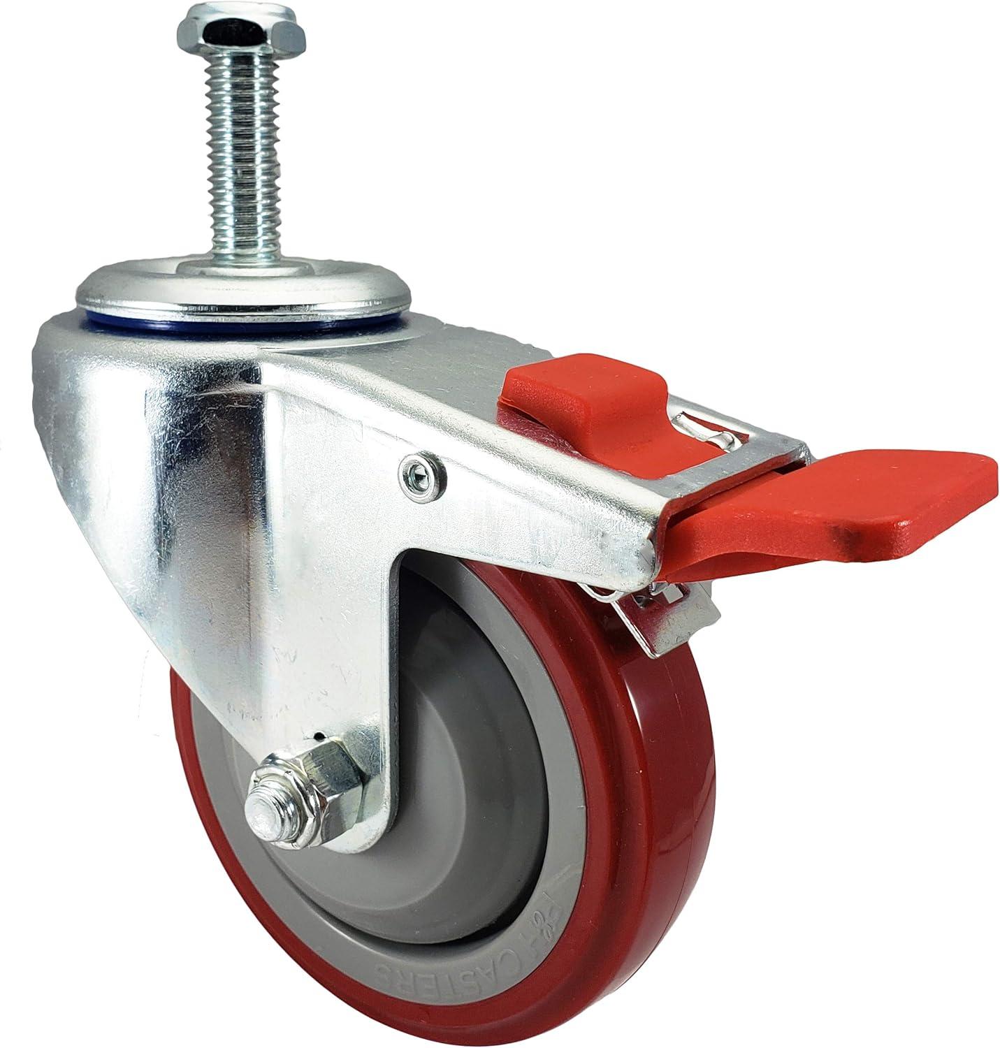 4 Inch Red Polyurethane Total Lock Caster Set of 4