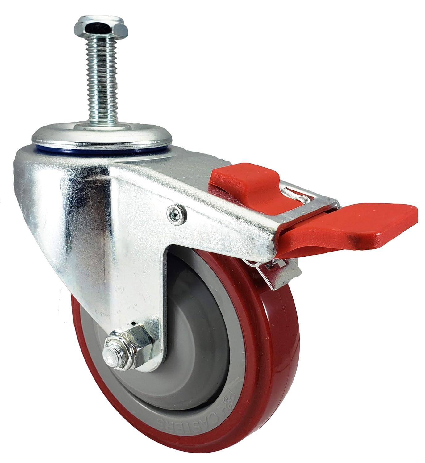 4 Inch Red Polyurethane Total Lock Caster Set of 4