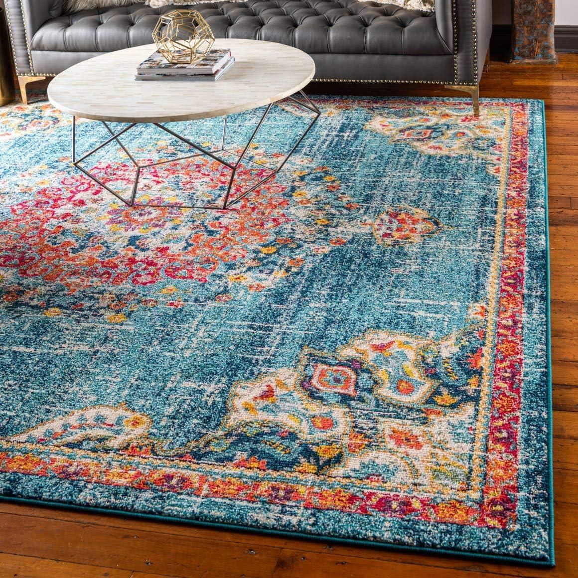 Madeline Square Blue Medallion 8x8 Synthetic Rug