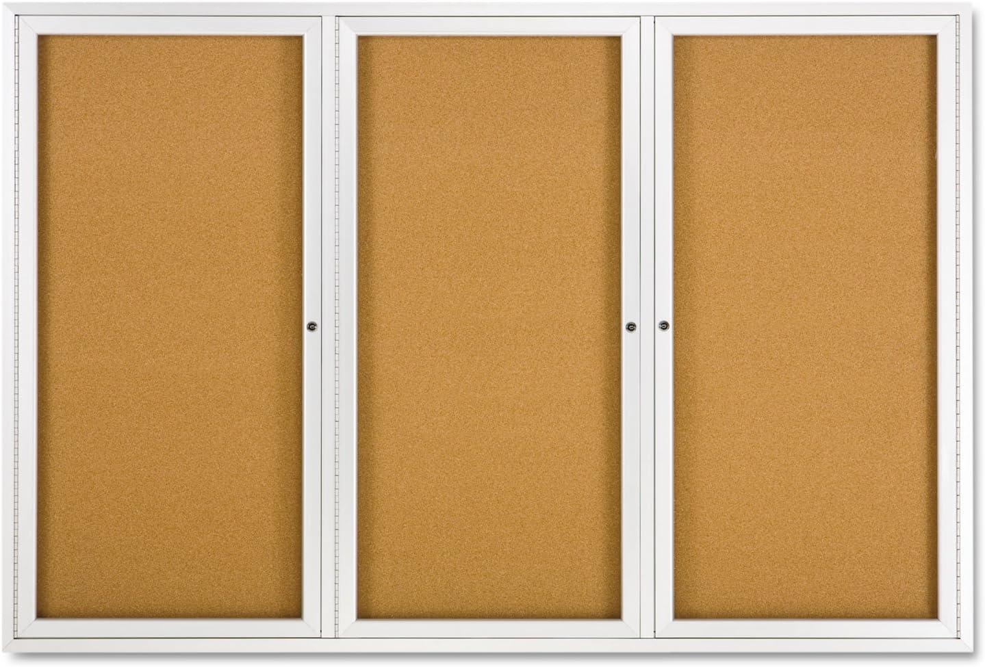 Quartet Enclosed Cork Bulletin Board for Indoor Use, 6' x 4', 3 Door, Aluminum Frame