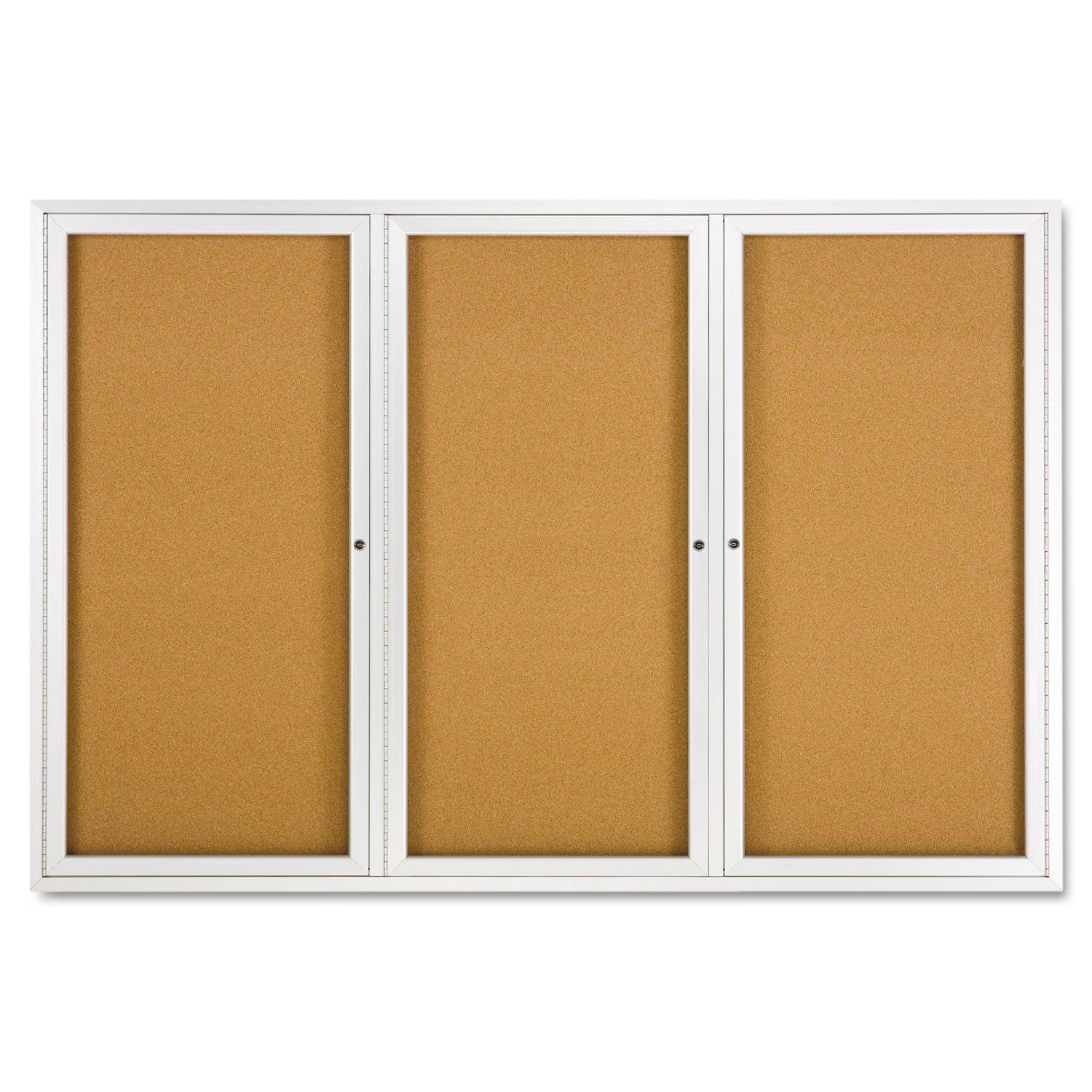 Quartet Enclosed Cork Bulletin Board for Indoor Use, 6' x 4', 3 Door, Aluminum Frame