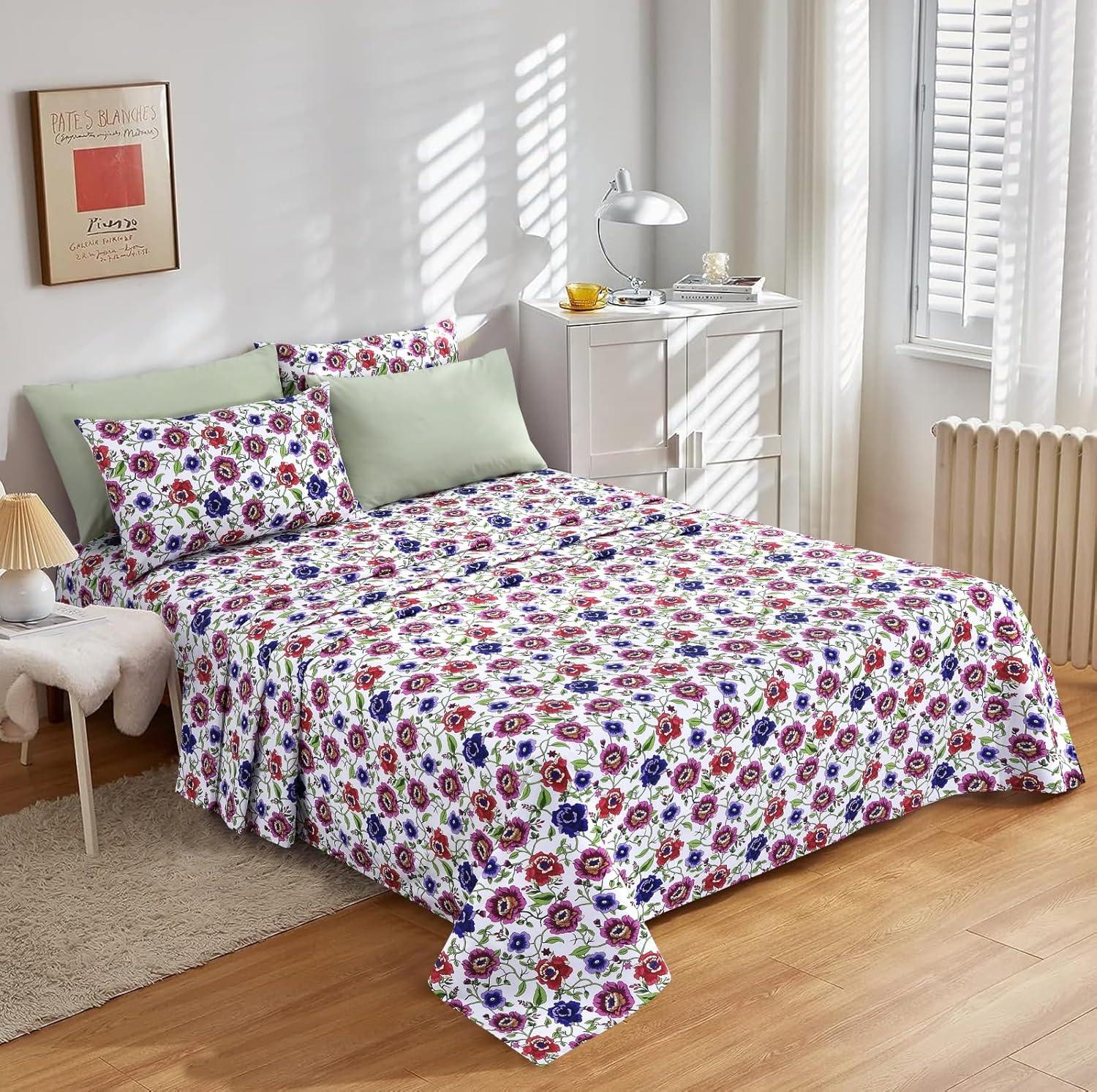 Luxior Collection 100% Cotton 4 Pcs Bed Sheets Set, 144TC, Deep Pocket upto 16" (1 Flat 1 Fitted 2 Pillowcases)