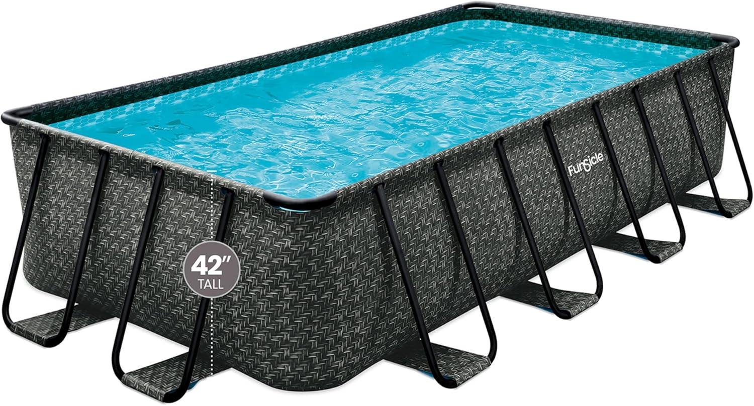 Open Box 16'x8'x42" Oasis Rectangle Outdoor Above Ground Swimming Pool, Gray