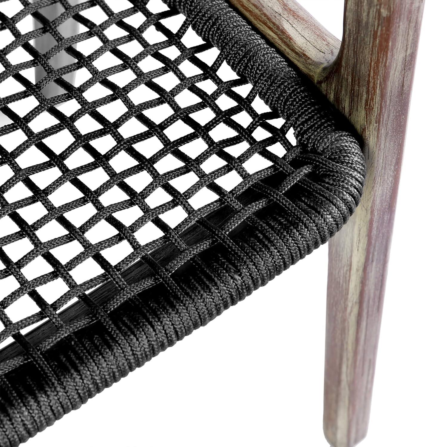 Brighton Outdoor Patio Dining Chair in Light Eucalyptus Wood and Charcoal Rope