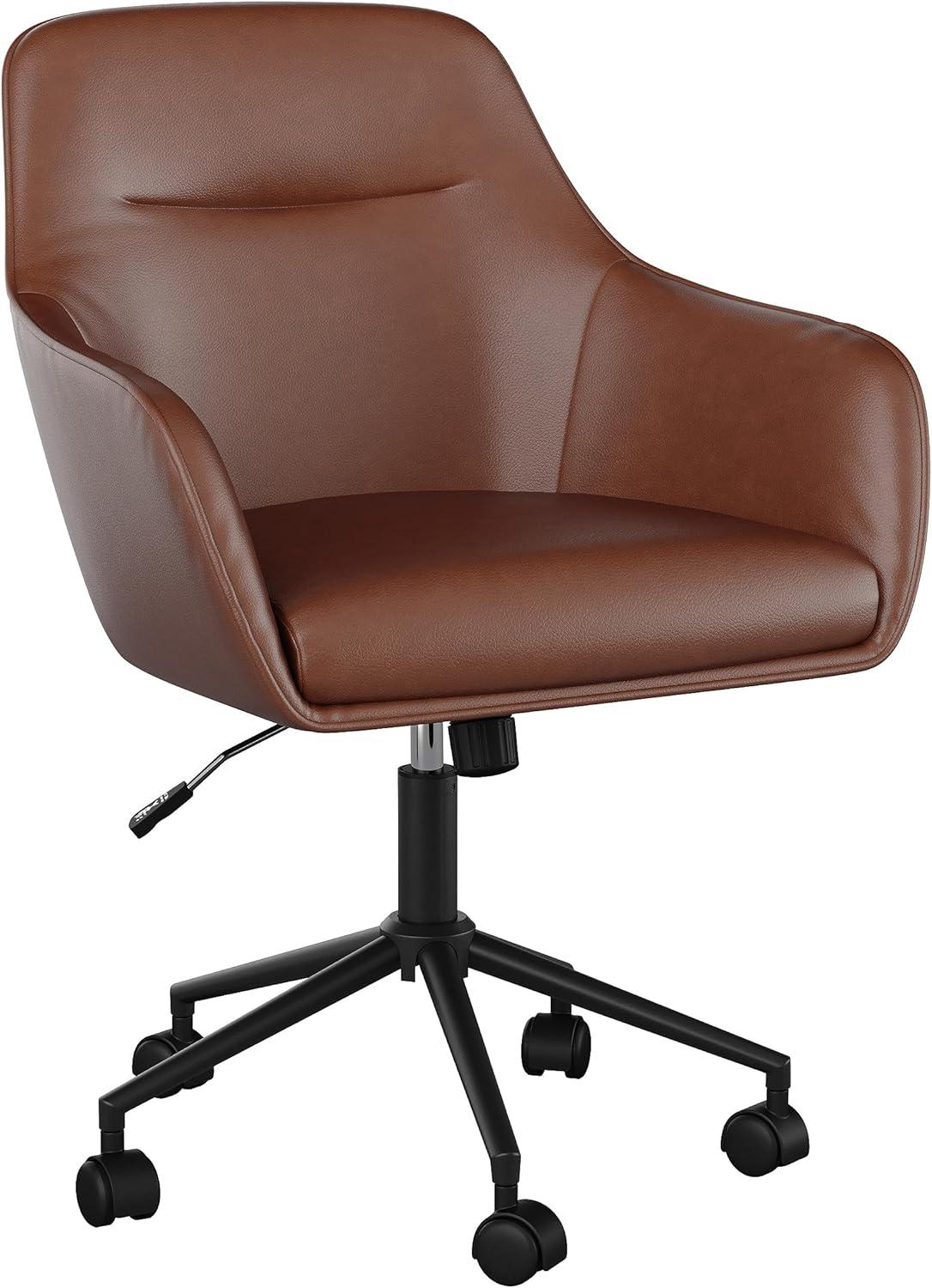 Saddle Brown Faux Leather Swivel Office Chair with Oil Rubbed Bronze Frame