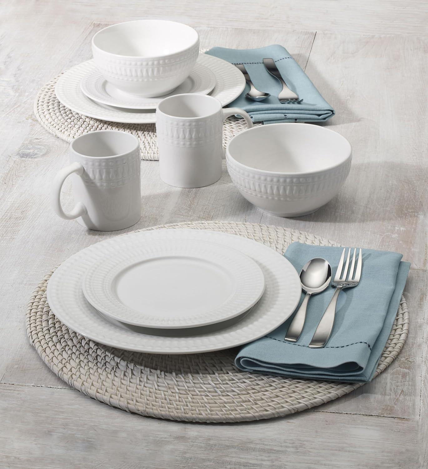 Cassandra White Porcelain 16-Piece Dinnerware Set, Service for 4