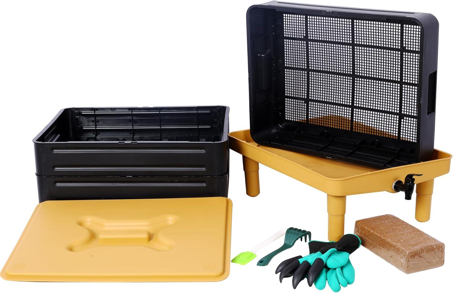 Large Capacity 3-Tray Worm Composter Kit 65L Stackable System for Nutrient-Rich Compost Efficient Indoor & Outdoor Vermicomposting Starter Odor-Free Recycling Bin Earth-Friendly Design