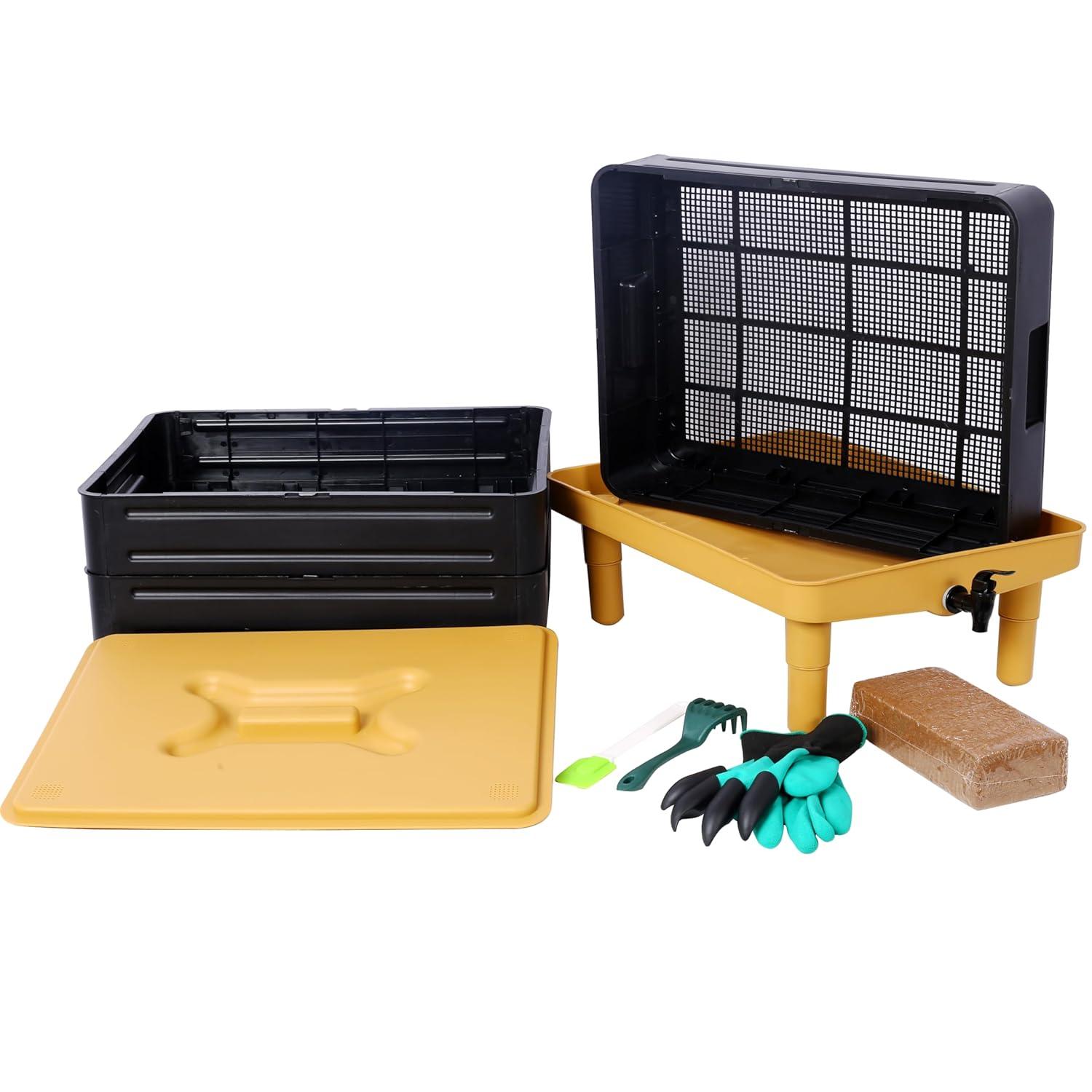 Large Capacity 3-Tray Worm Composter Kit 65L Stackable System for Nutrient-Rich Compost Efficient Indoor & Outdoor Vermicomposting Starter Odor-Free Recycling Bin Earth-Friendly Design