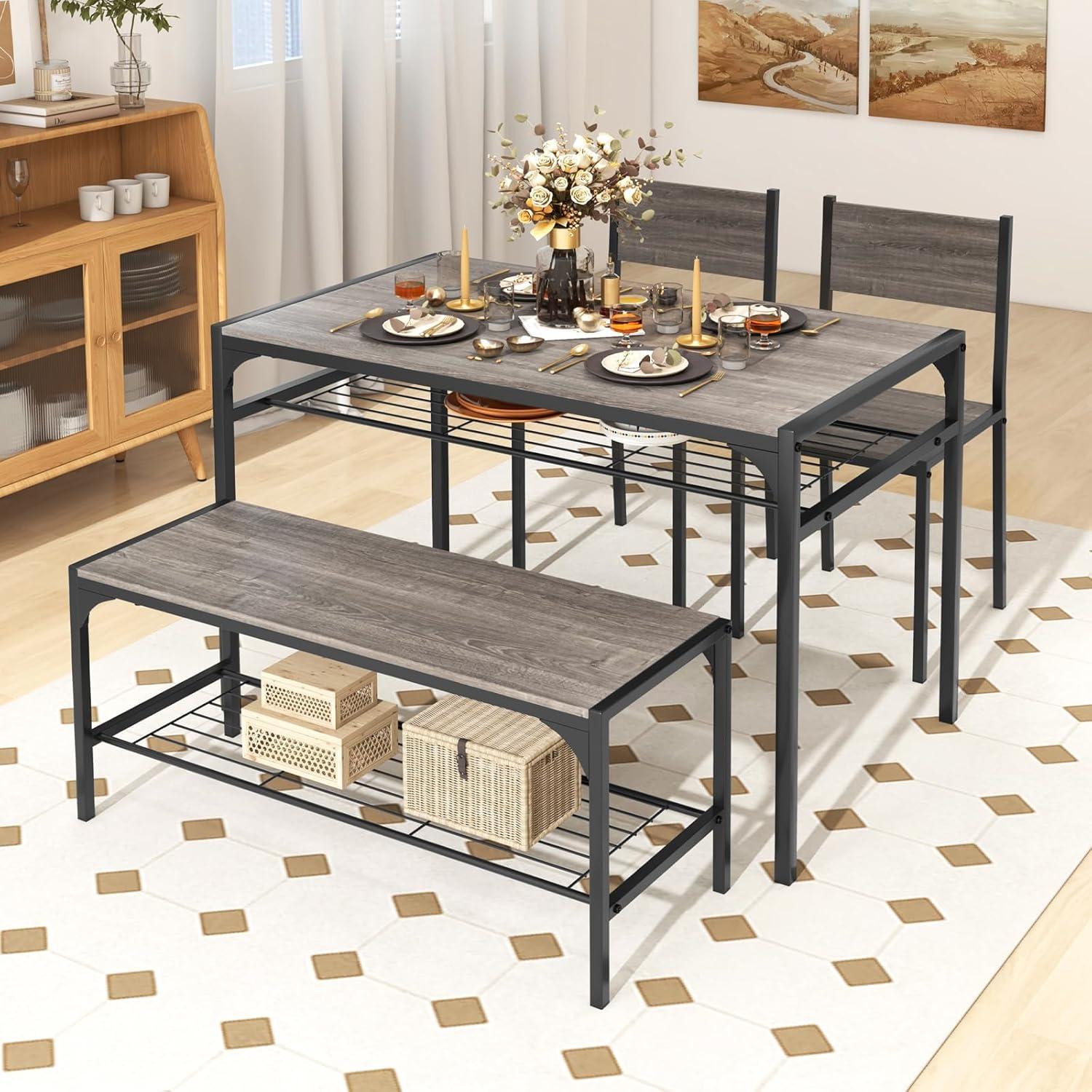 Costway 4 PCS Dinette Set for Small Place Breakfast Nook Modern Dining Table with 2 Chairs Grey