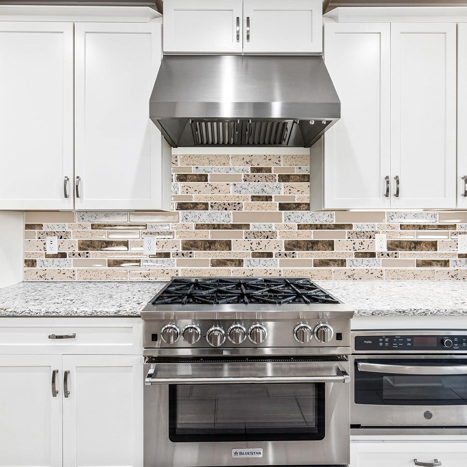 Art3d Peel and Stick Backsplash Tiles for Kitchen, 10-Sheet Stick on Wall Tiles for Kitchen Bathroom Laundry Room Back Splashes, 12 x 12 Inch, Brown Stone Design