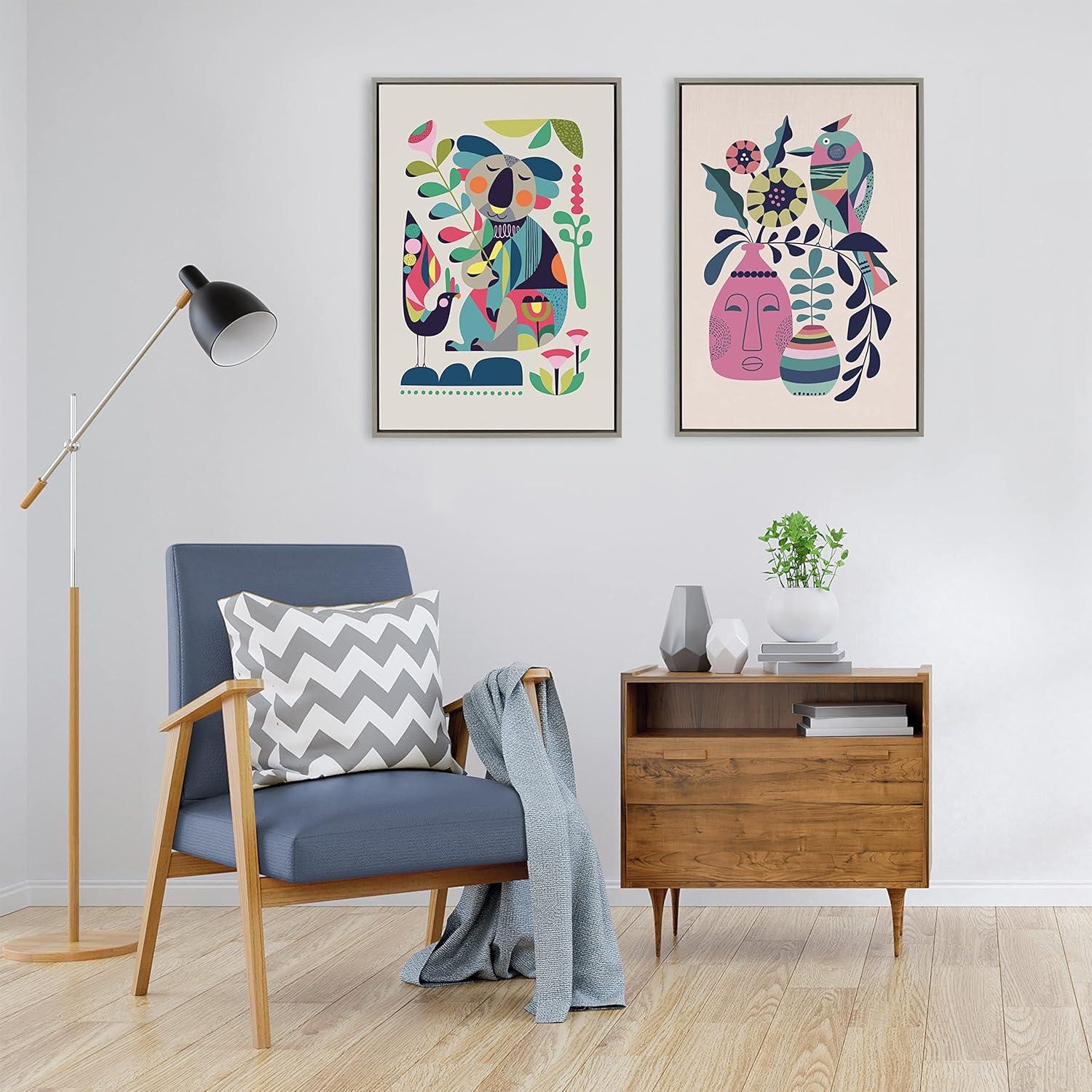 23" x 33" Sylvie Mid-Century Modern Koala Framed Canvas by Rachel Lee Gray - Kate & Laurel All Things Decor: Vertical Wall Art