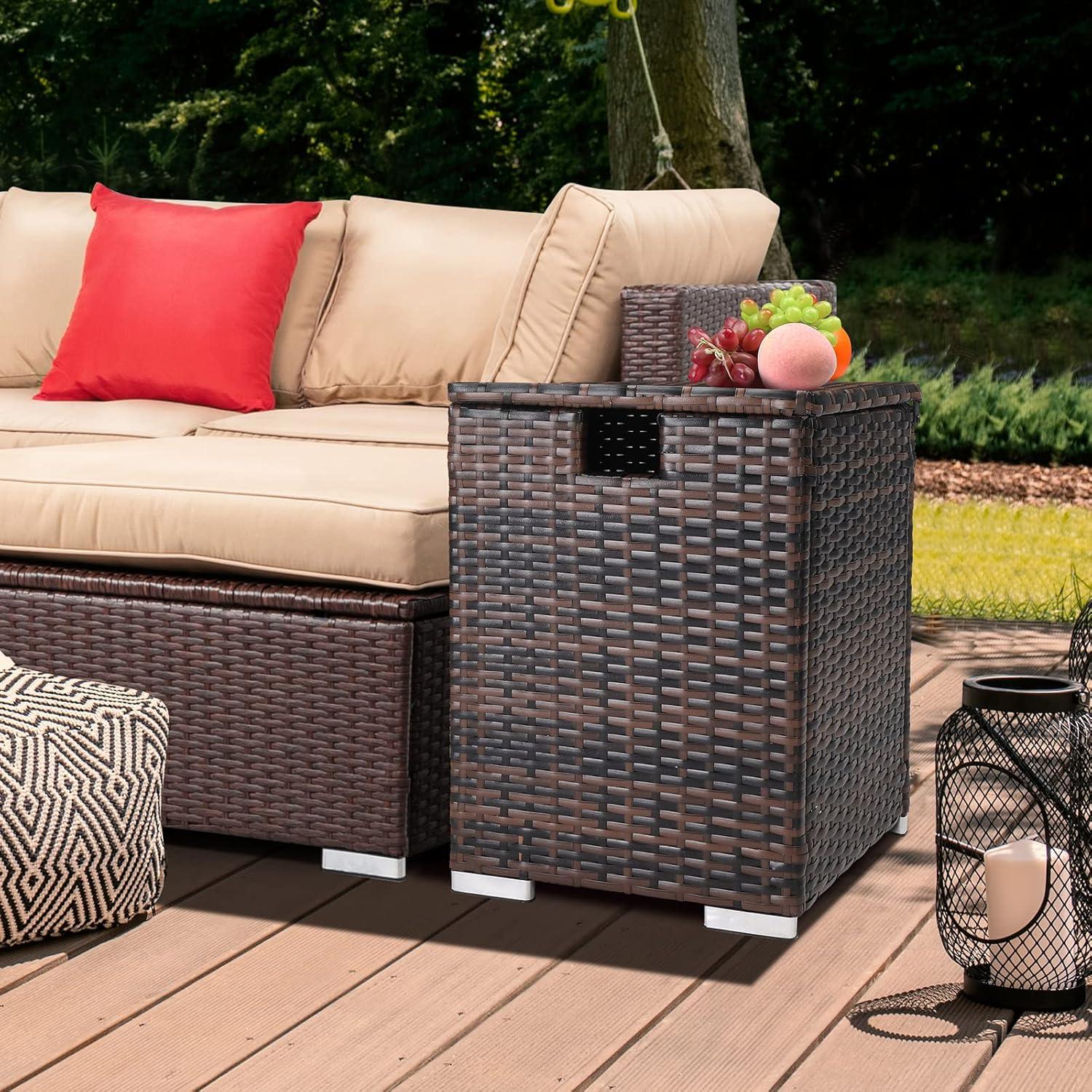 Brown Wicker Propane Tank Cover Side Table