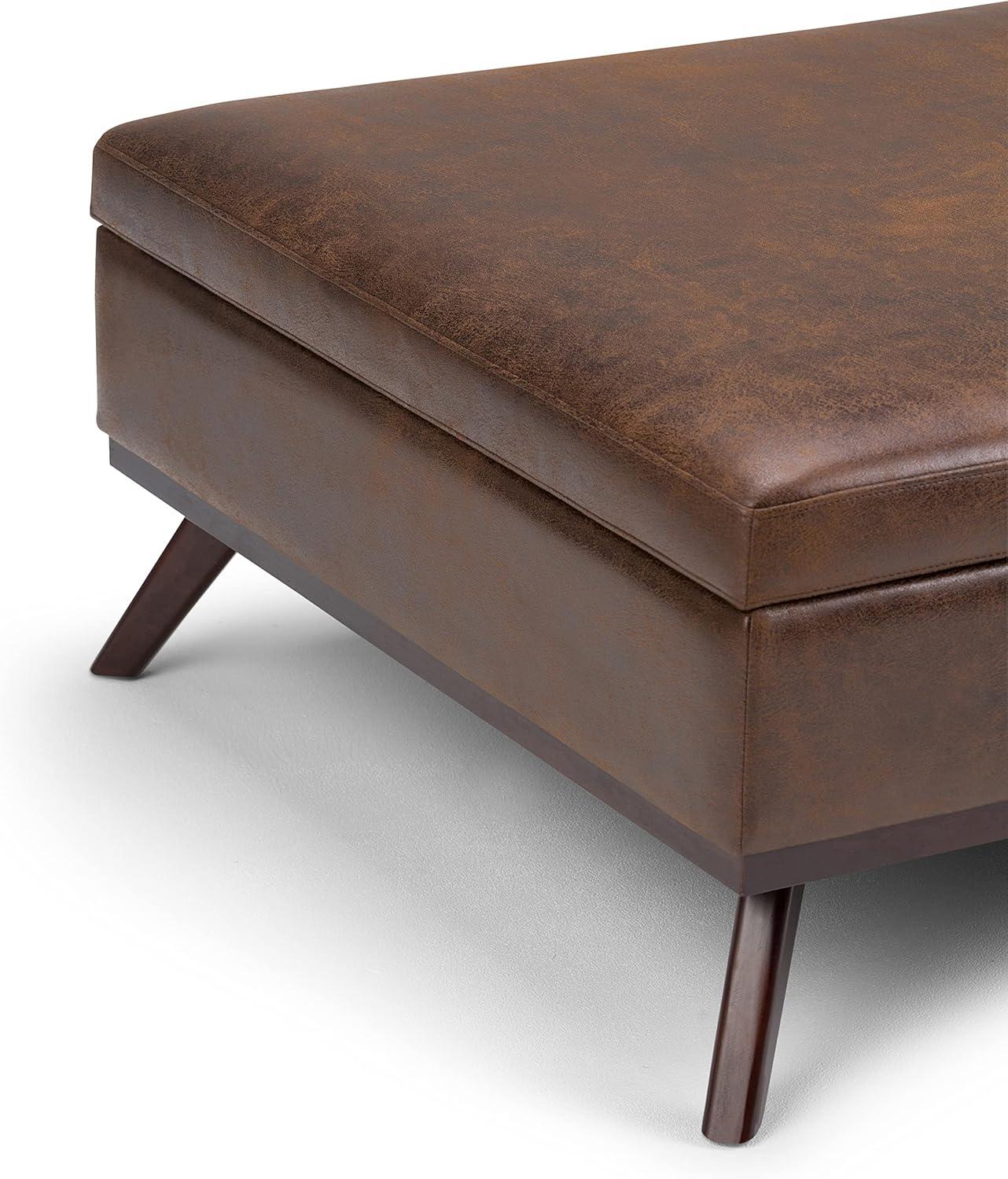 Owen Distressed Chestnut Brown Faux Leather Square Storage Ottoman