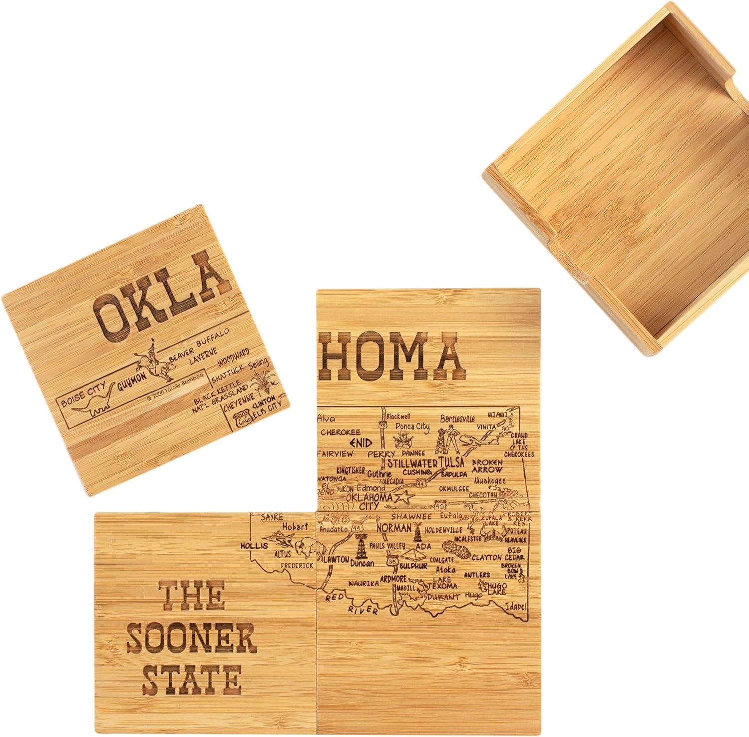 Oklahoma State Puzzle Bamboo Coaster Set with Case
