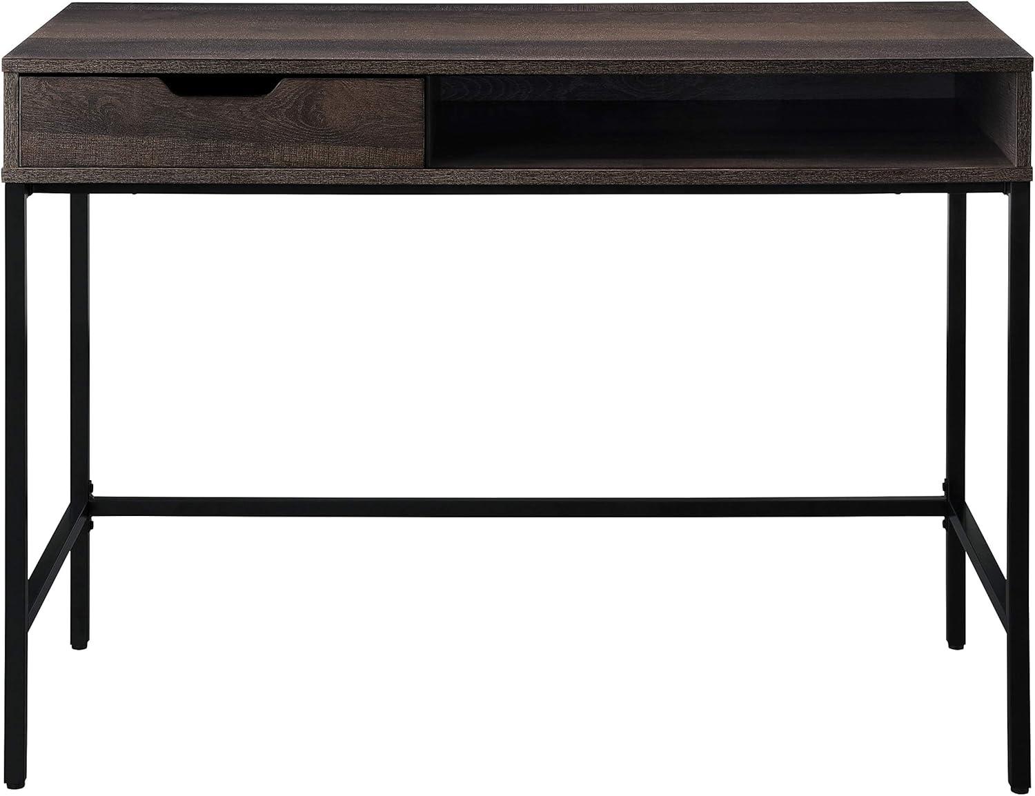 Contempo 40-Inch Desk with Drawer and Shelf in Brown Wood Grain Finish
