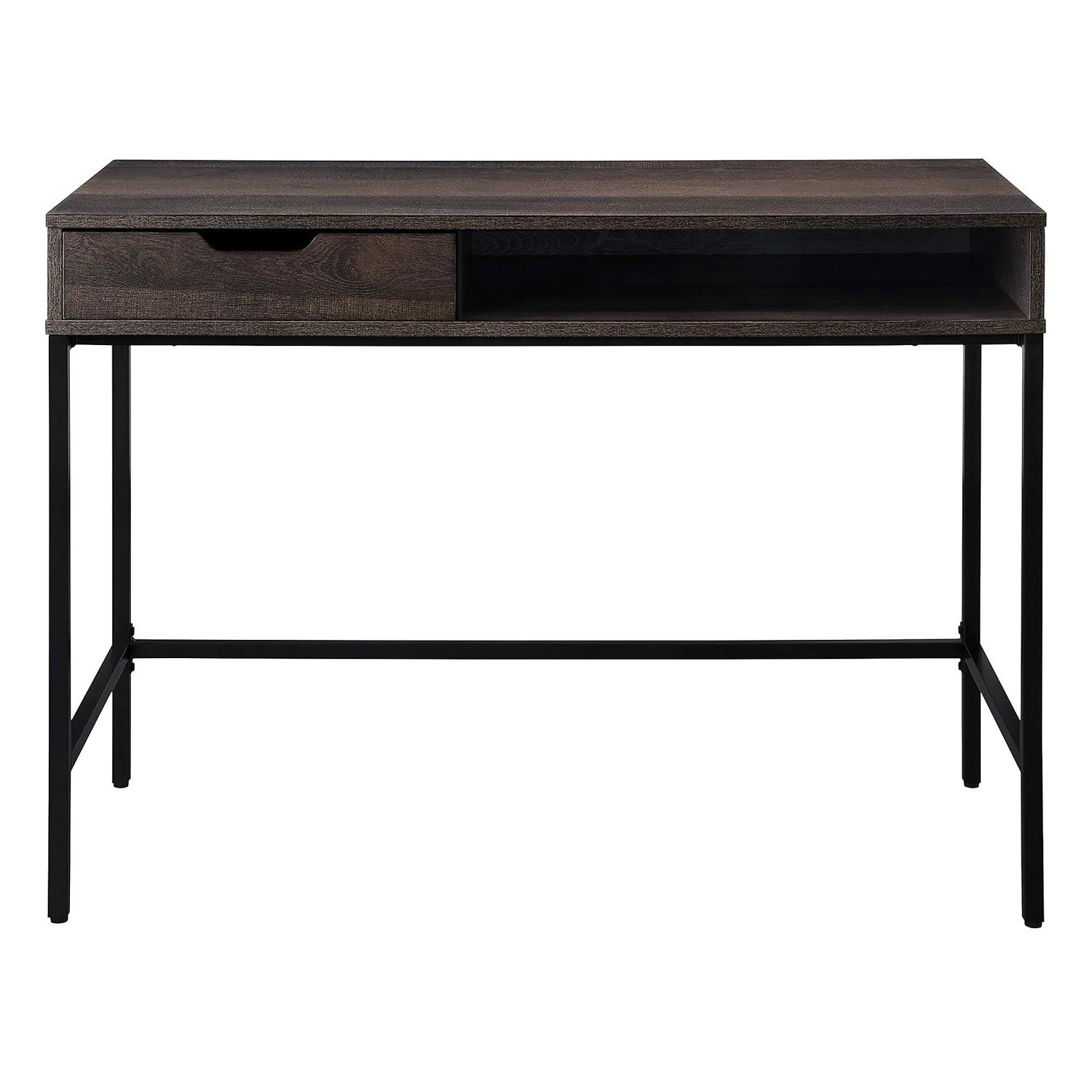 Contempo 40-Inch Desk with Drawer and Shelf in Brown Wood Grain Finish