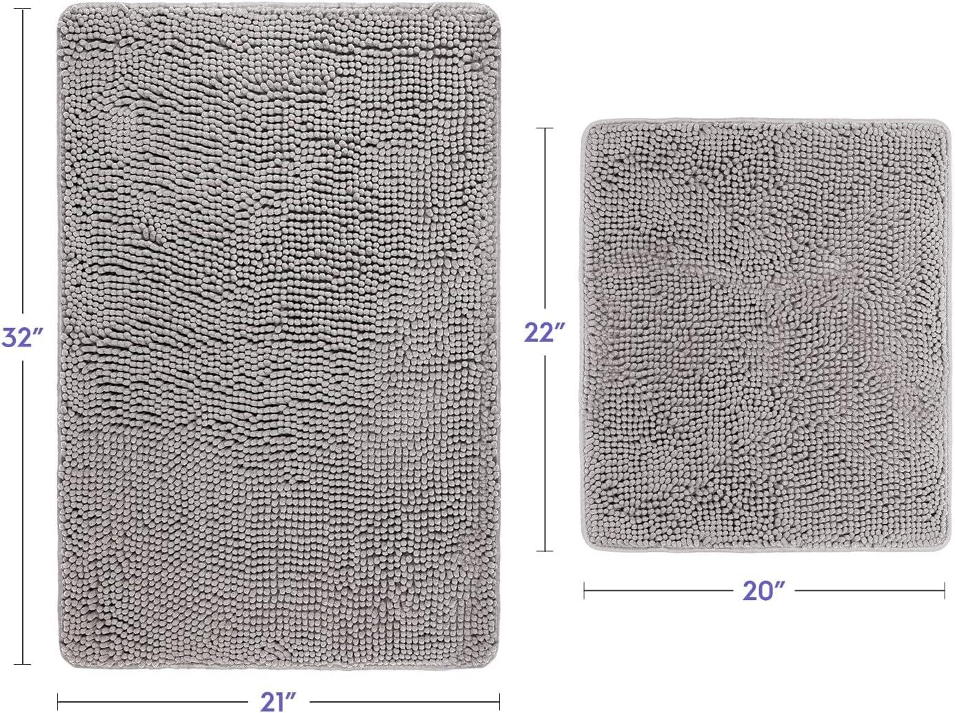 Latitude Run® Bathroom Rugs, Extra-Thick Memory Foam Bath Mat, Ultra-Soft Chenille Microfiber, Highly Absorbent, Machine Washable, Shaggy Bath Mats For Bathroom, Circular Cutout (21X32 + 20X22, 2Pcs) Grey