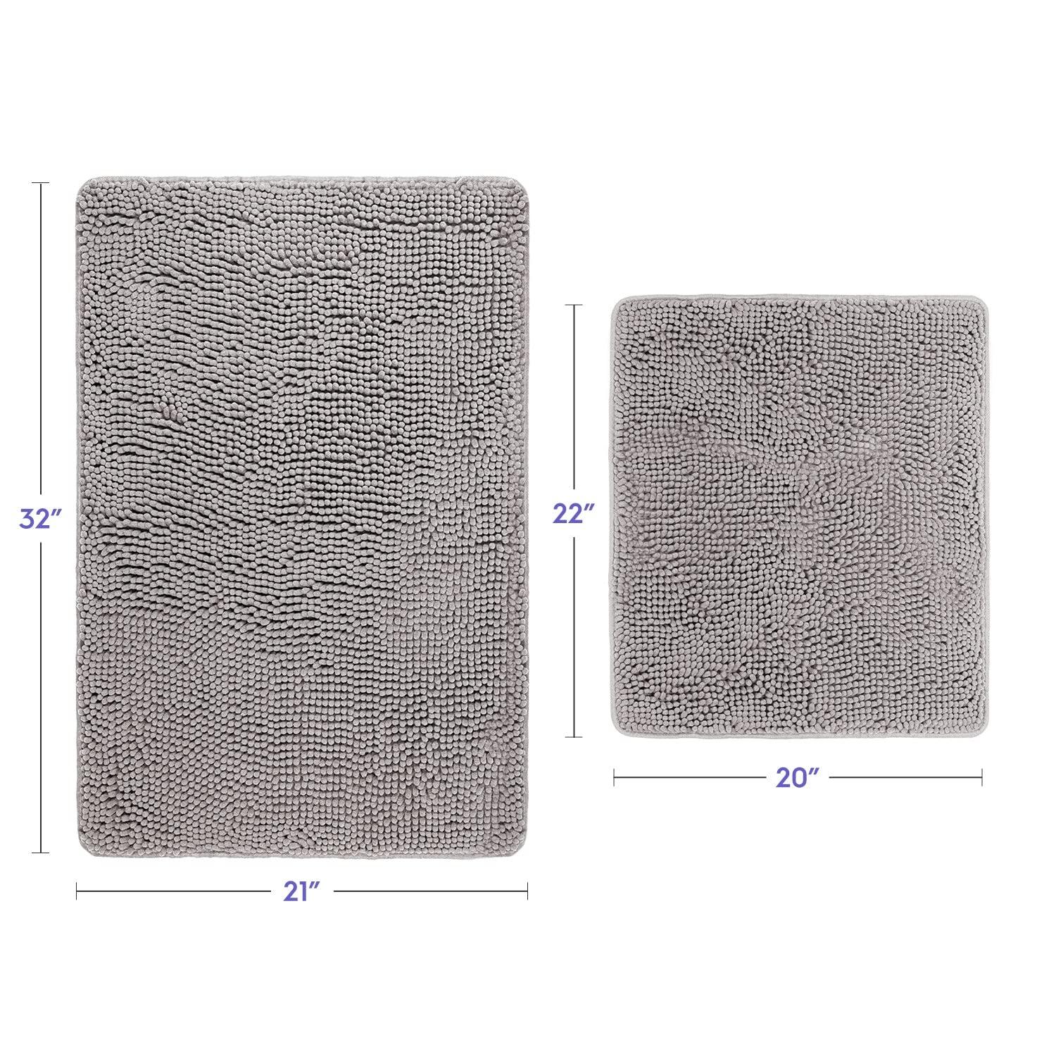 Latitude Run® Bathroom Rugs, Extra-Thick Memory Foam Bath Mat, Ultra-Soft Chenille Microfiber, Highly Absorbent, Machine Washable, Shaggy Bath Mats For Bathroom, Circular Cutout (21X32 + 20X22, 2Pcs) Grey