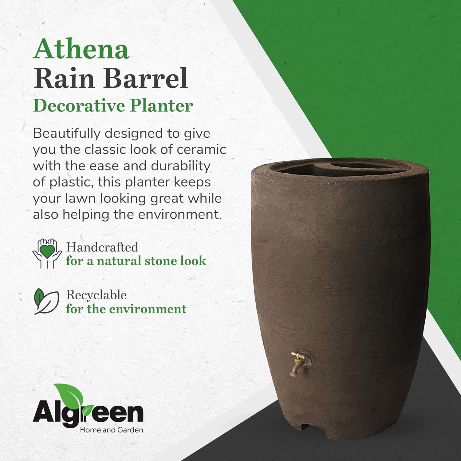 Algreen Athena 50 Gallon Plastic Outdoor Rain Barrel with Brass Spigot and Screen Guard for Rain Water Collection and Storage, Brownstone (2 Pack)