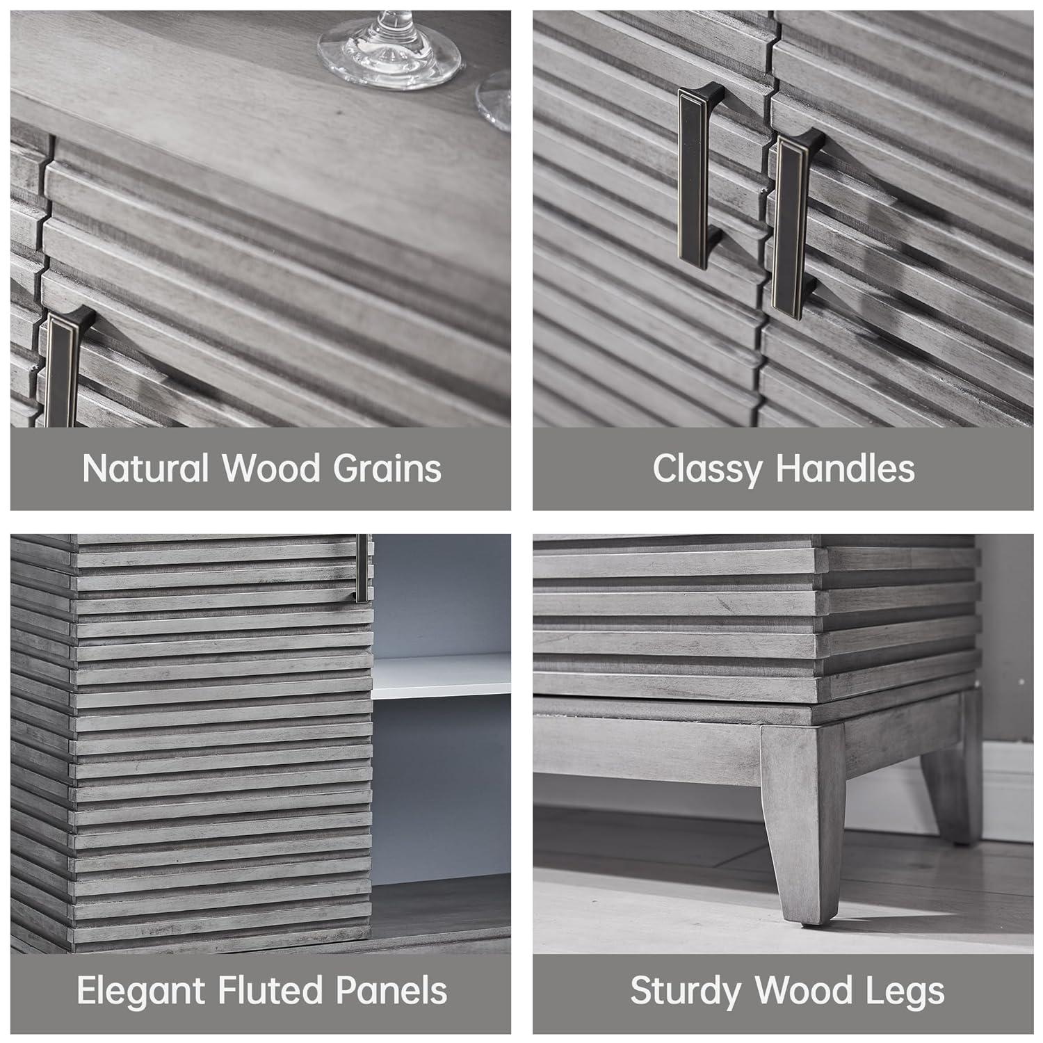 Morden Fort Wood Buffet Cabinet with Storage, 36" Sideboard Cabinet with Solid Wood Legs, Mid Century Modern Credenza with Adjustable Shelves for Dining Room, Living Room and Entryway