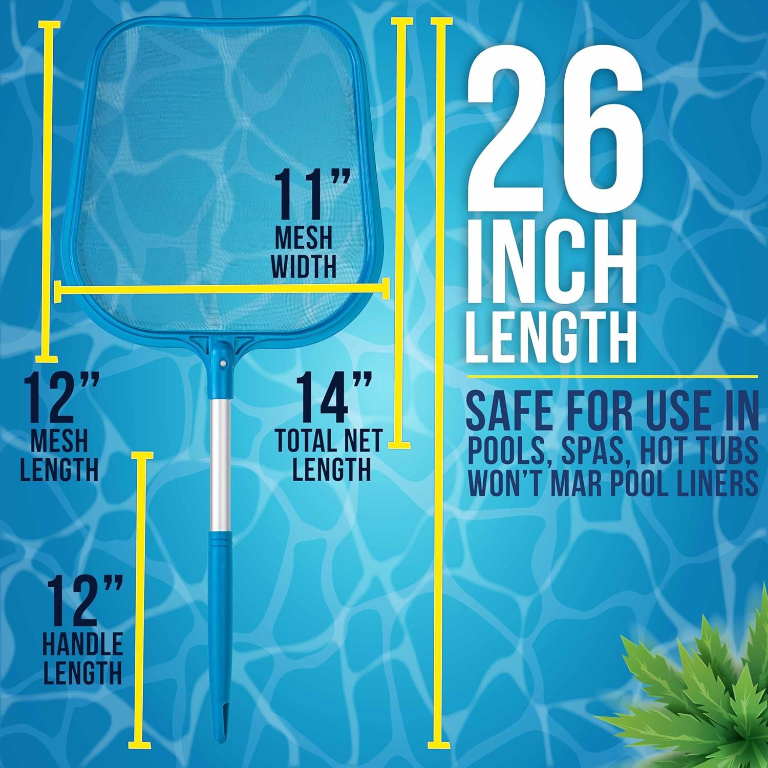 Price Drop YRichxx Pool Skimmer Net Professional Spa, Hot Tub, Pool Hand Leaf Skimmer Net, 26" Long with 12" Aluminum Pole - Fine Mesh Netting, Cleanout Leaves, Debris - Clean Pond Small Kid Kiddie I