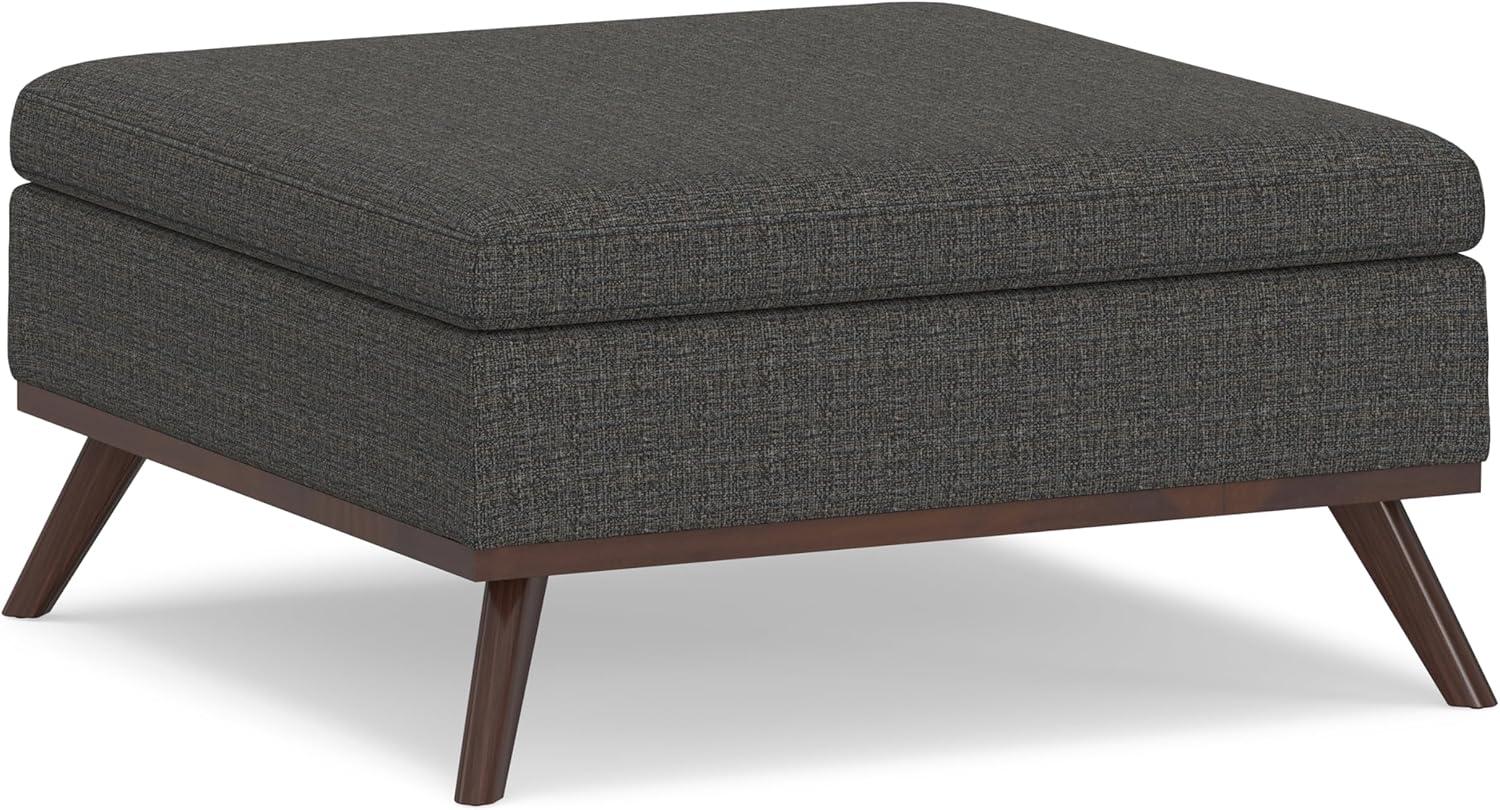 Simpli Home Owen 36" Square Upholstered Modern Coffee Table Ottoman in Ebony