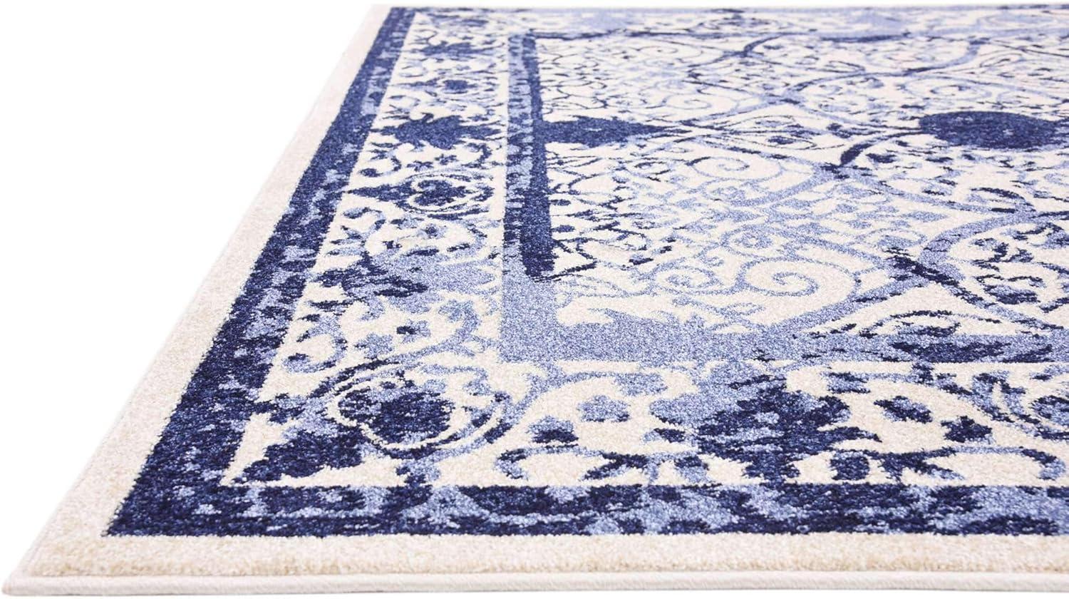 Unique Loom La Jolla Collection Area Rug - Traditional (6' Square Ivory and Blue/Blue)