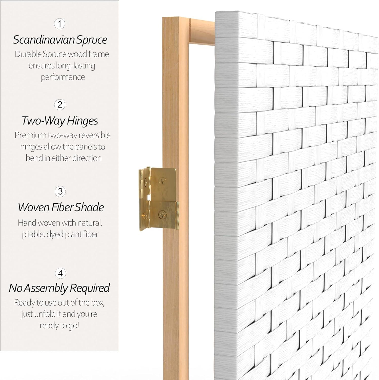 Handmade Woven Fiber Four-Panel Four-Foot Room Divider (China) White