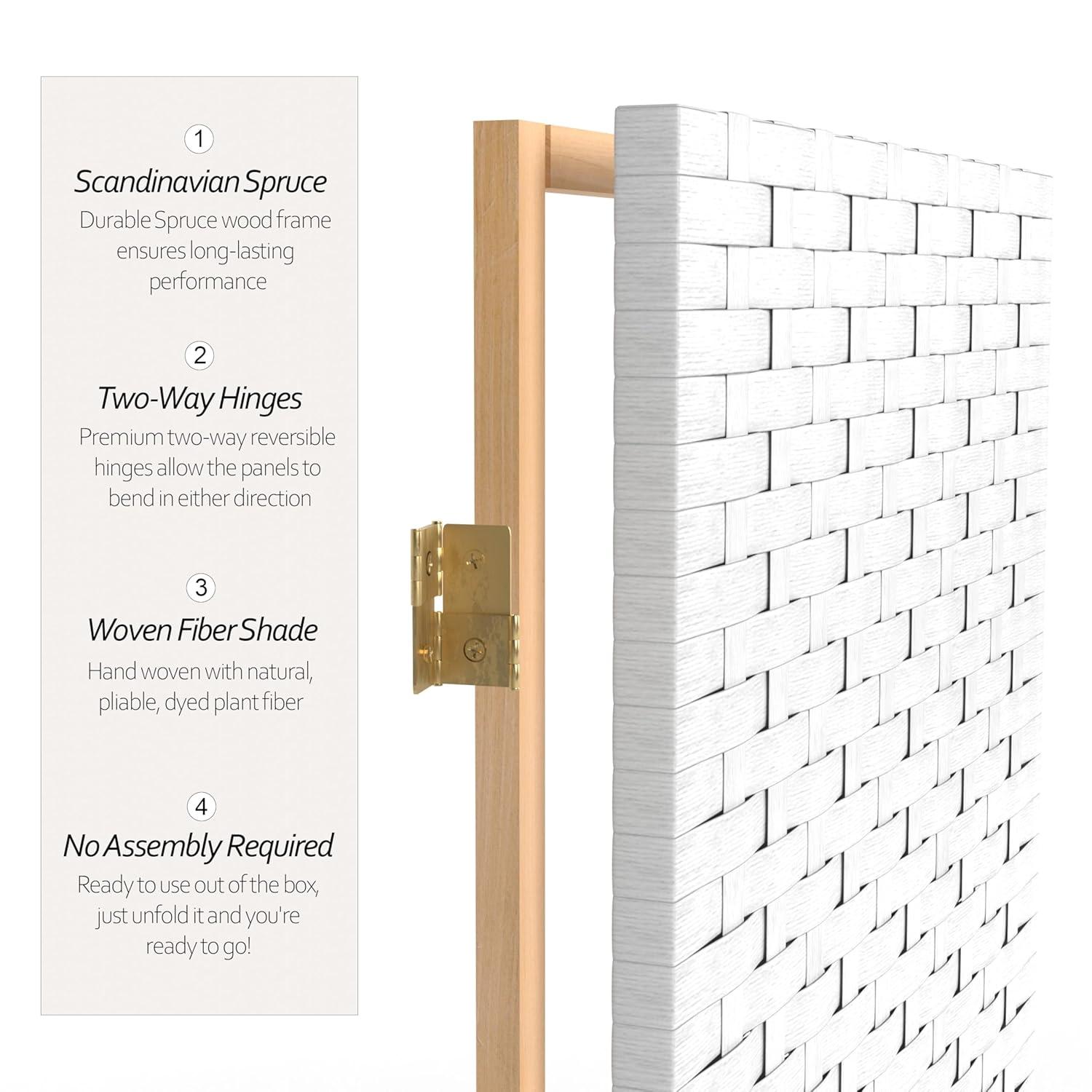 Handmade Woven Fiber Four-Panel Four-Foot Room Divider (China) White