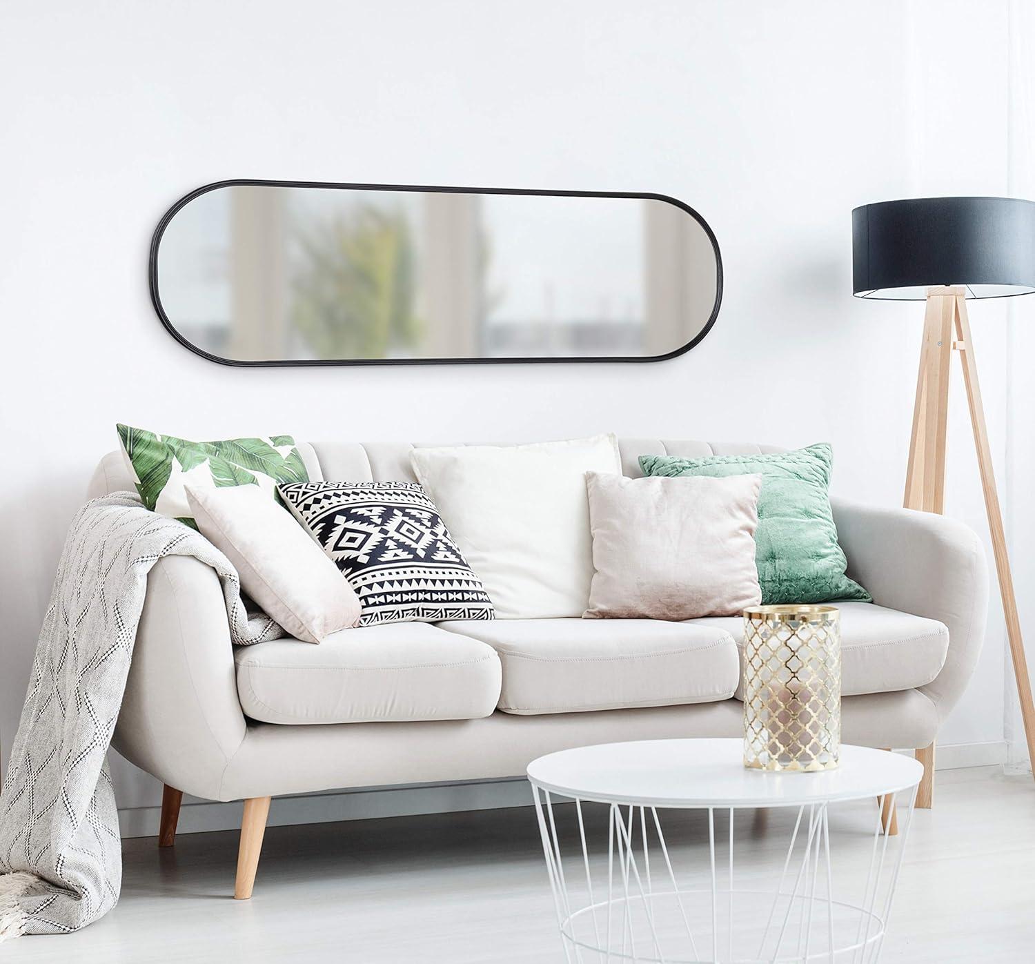 Kate and Laurel Caskill Modern Oval Mirror, 16" x 48", Black, Capsule-Shaped Accent Mirror for Entryway, Living Room, or Bathroom