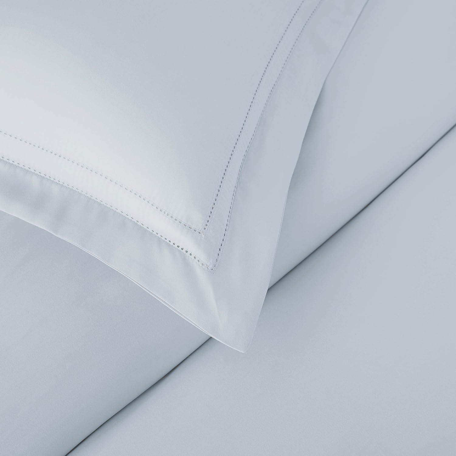 Luxury Duvet Cover Set 100% Certified Egyptian Cotton, Cool Breathable Ultra Soft Double Hem-Stitched Sateen Weave, Hidden Zipper Closure 1 Duvet Cover and 2 Pillow Shams (ICY Blue, Queen)