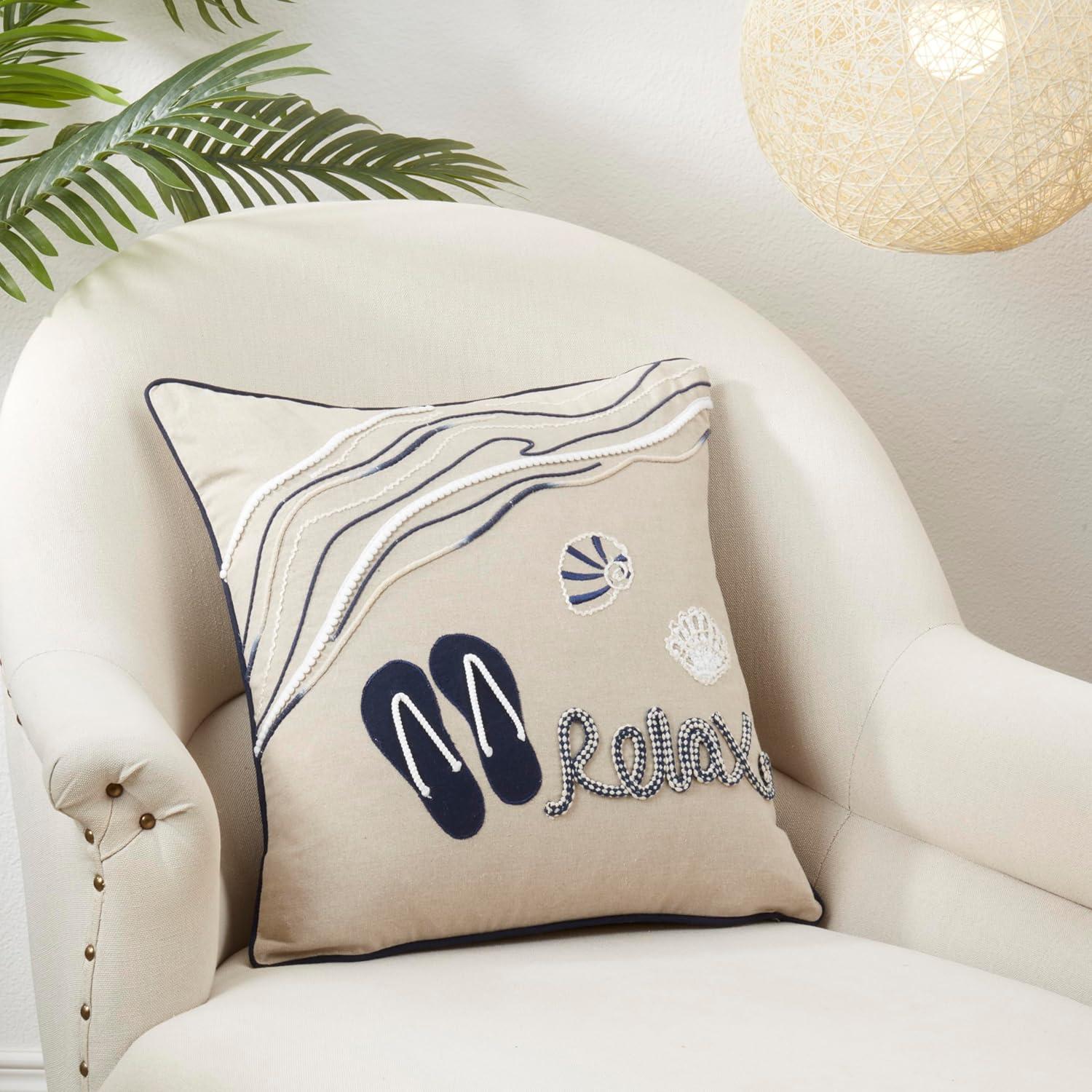 Saro Lifestyle Beachscape Design Down Filled Throw Pillow, Beige, 18"x18"